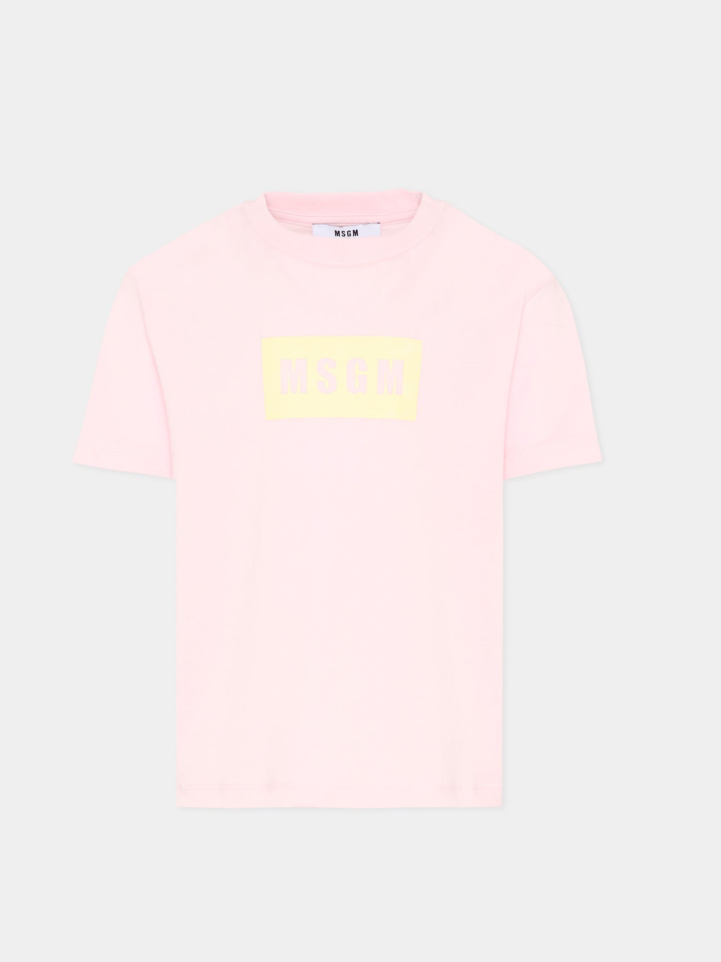 T-Shirt rosa per bambina con logo box,Msgm Kids,S6MSJUTH005 MS076