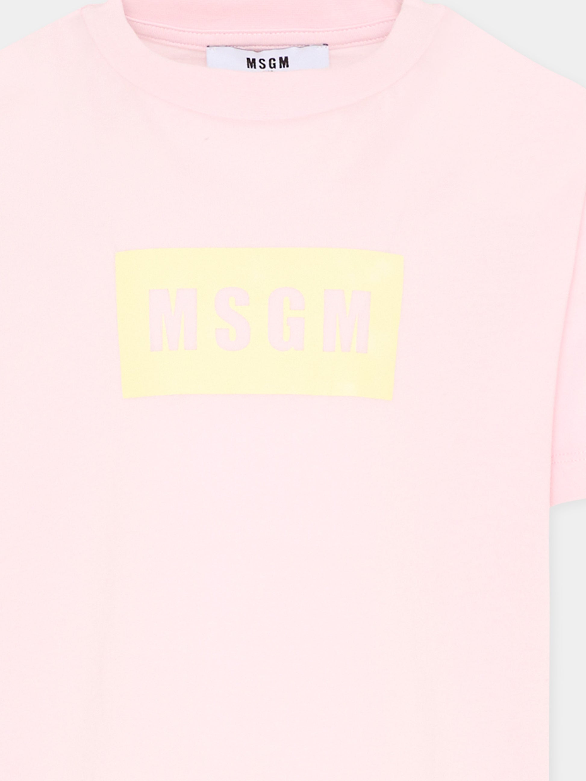 T-Shirt rosa per bambina con logo box,Msgm Kids,S6MSJUTH005 MS076