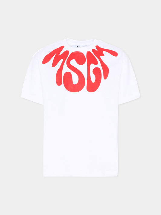 T-Shirt bianca per bambini con logo,Msgm Kids,S6MSJUTH222 001/06