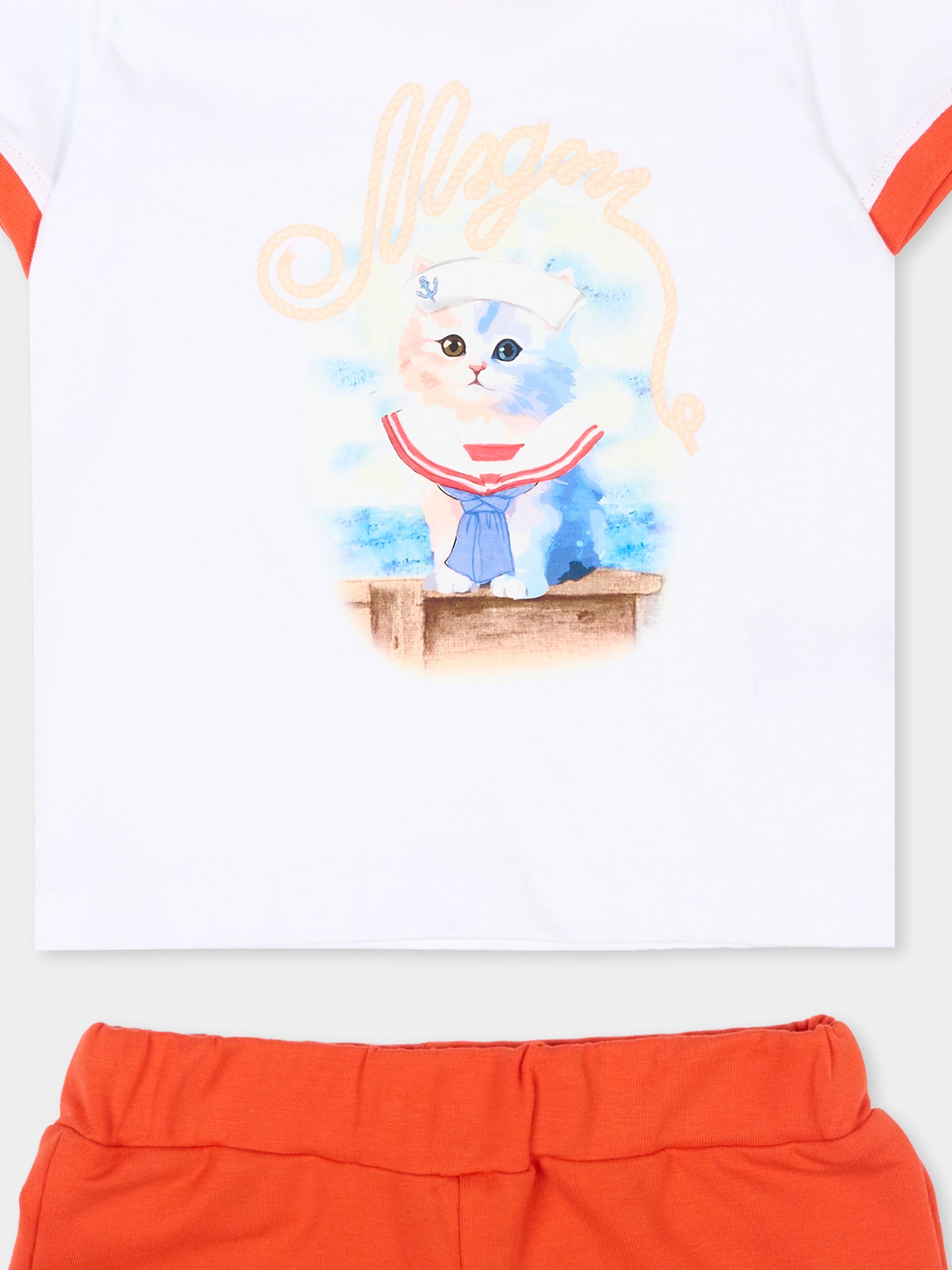 Completo sportivo multicolor per neonata con stampa gatto,Msgm Kids,S6MSNGTR269 001/84