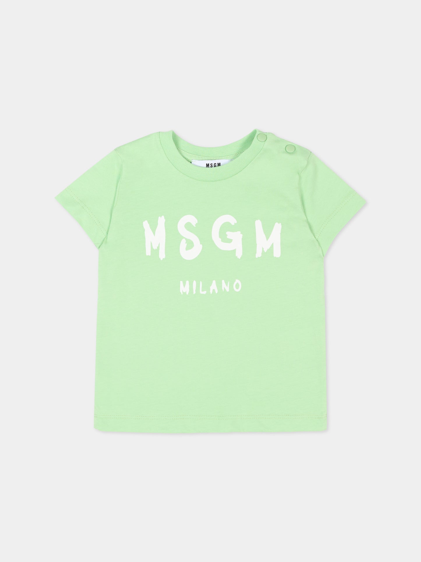 T-Shirt verde per neonati con logo,Msgm Kids,S6MSUNTH266 MS077
