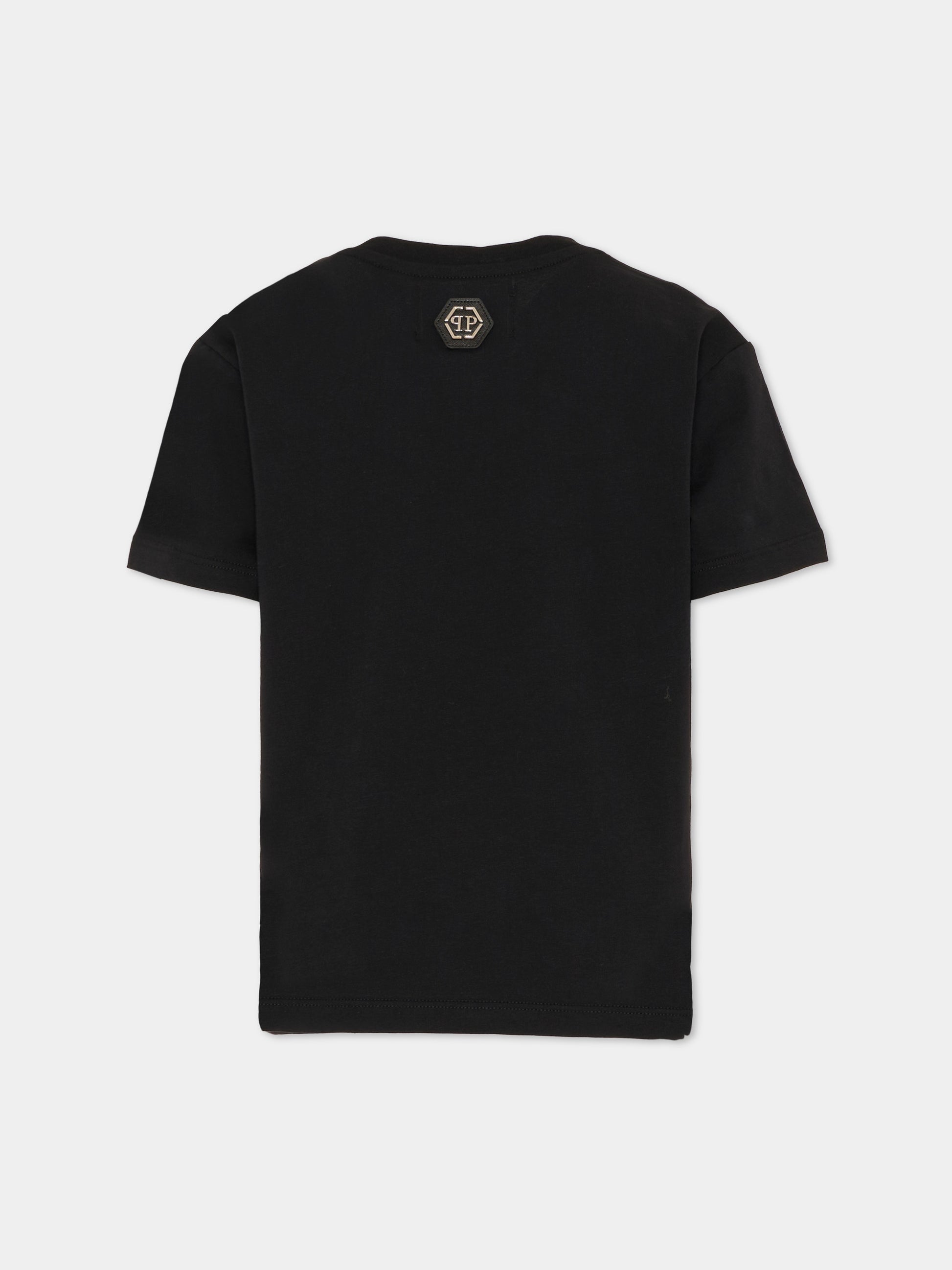 T-shirt nera per bambino con teschio,Philipp Plein Junior,S6PHJBTH246 110