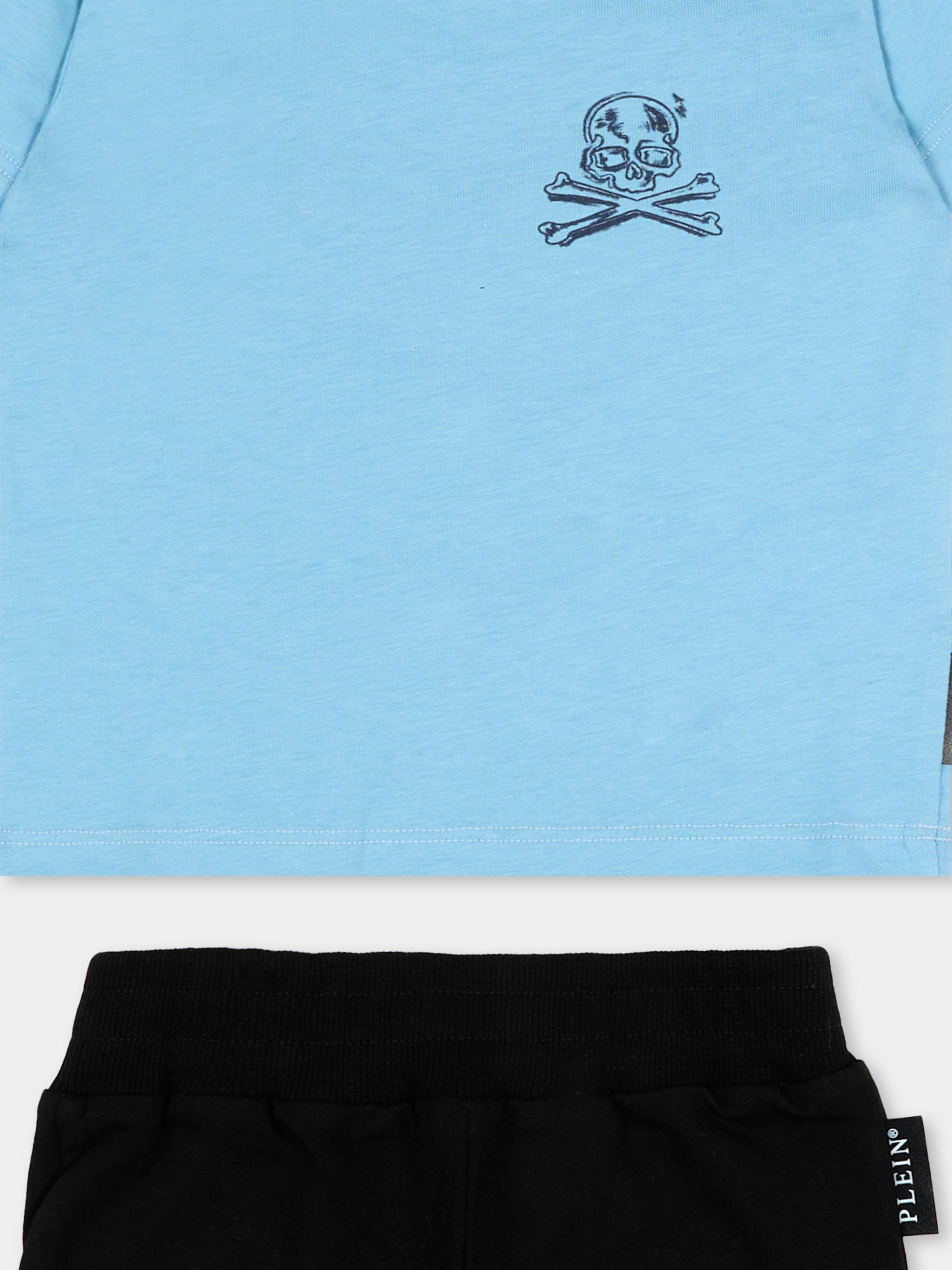 Completo sportivo azzurro per neonato con logo,Philipp Plein Junior,S6PHNBTS135 958