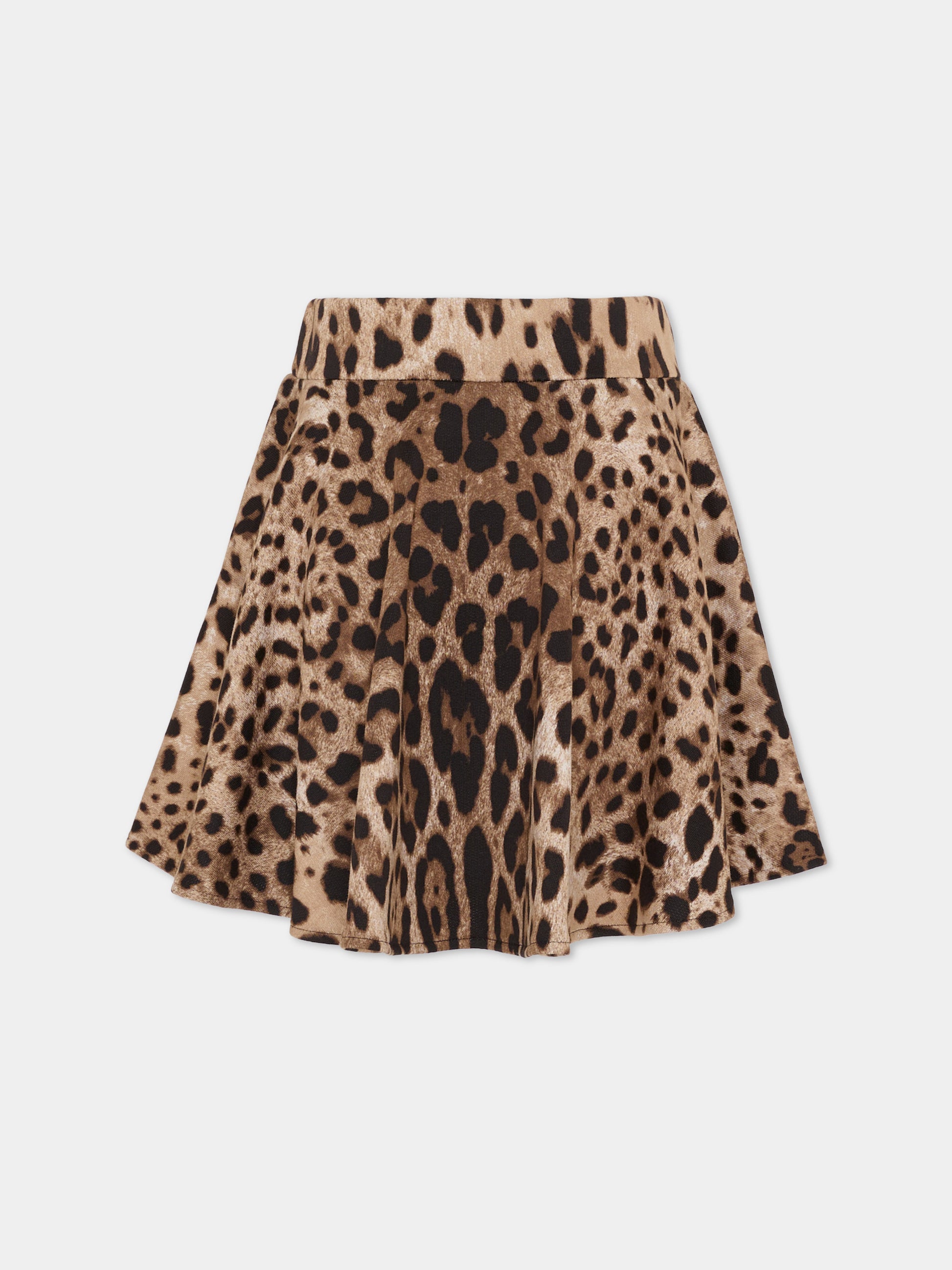 Gonna marrone per bambina con stampa animalier,Dolce & Gabbana Kids,L5JIB8 HS7LD HY13M