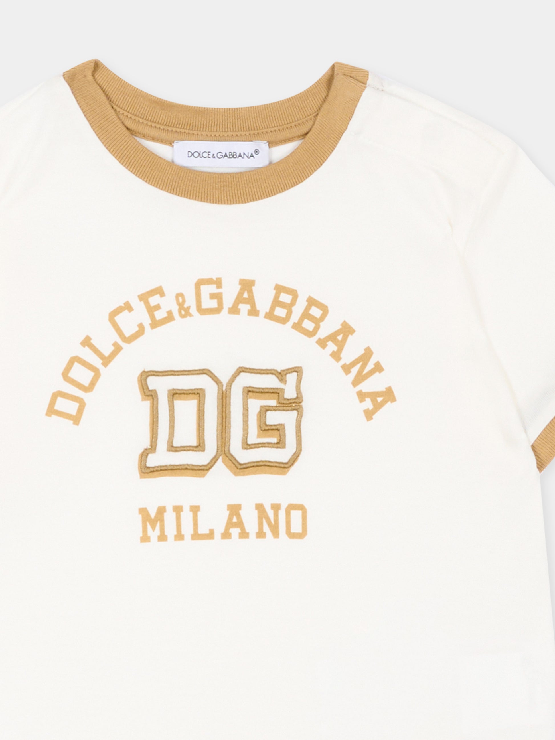 T-Shirt avorio per neonato con logo,Dolce & Gabbana Kids,L1JTJP G7PRH W0111
