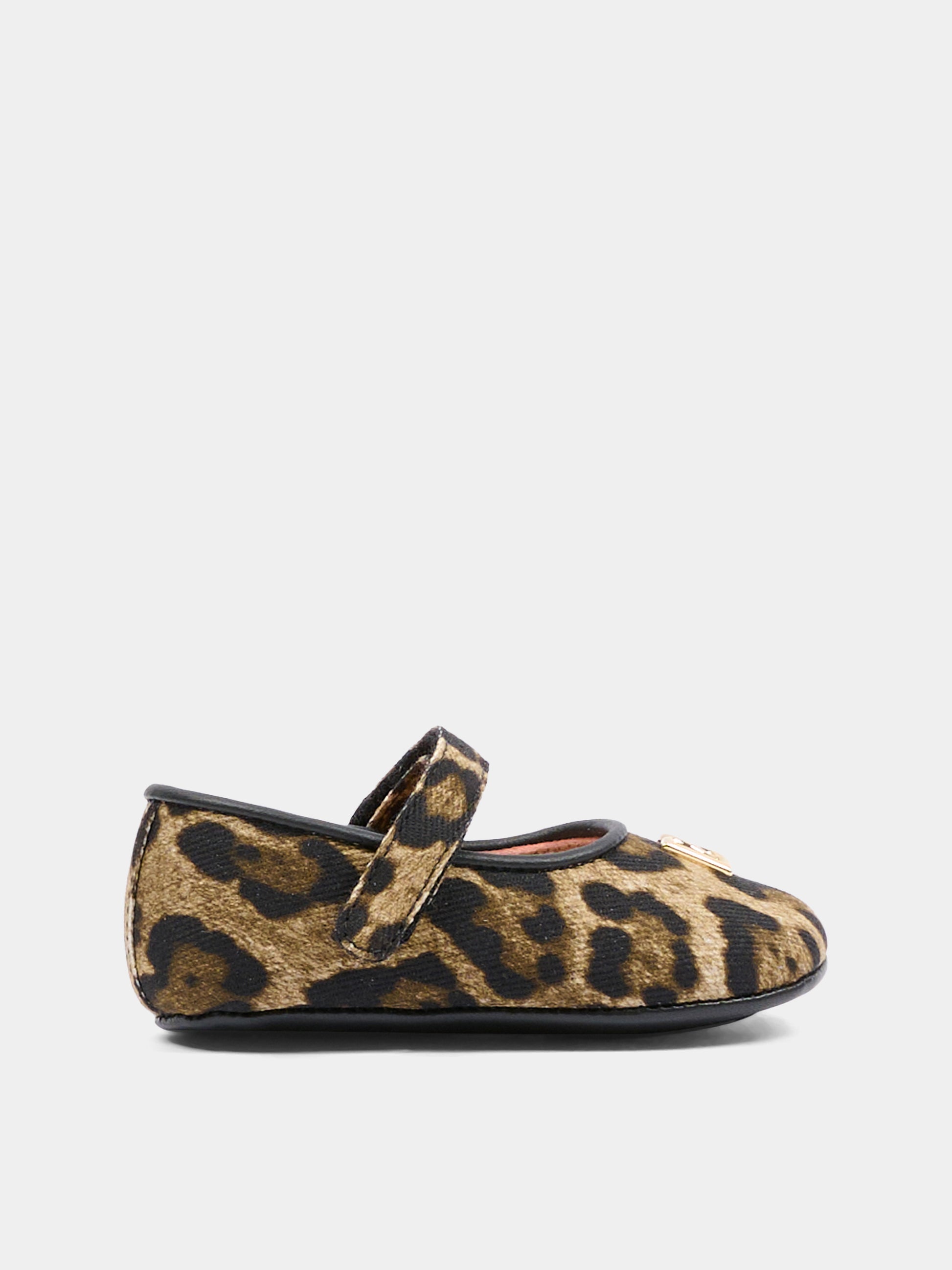Ballerine marroni per neonata con stampa leopardata,Dolce & Gabbana Kids,DK0169 AD996 HY13M