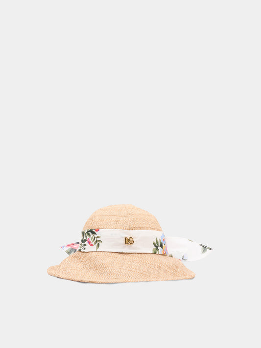 Cappello di paglia beige per bambina floreale,Dolce & Gabbana Kids,LB5H67 G7PWE S9000