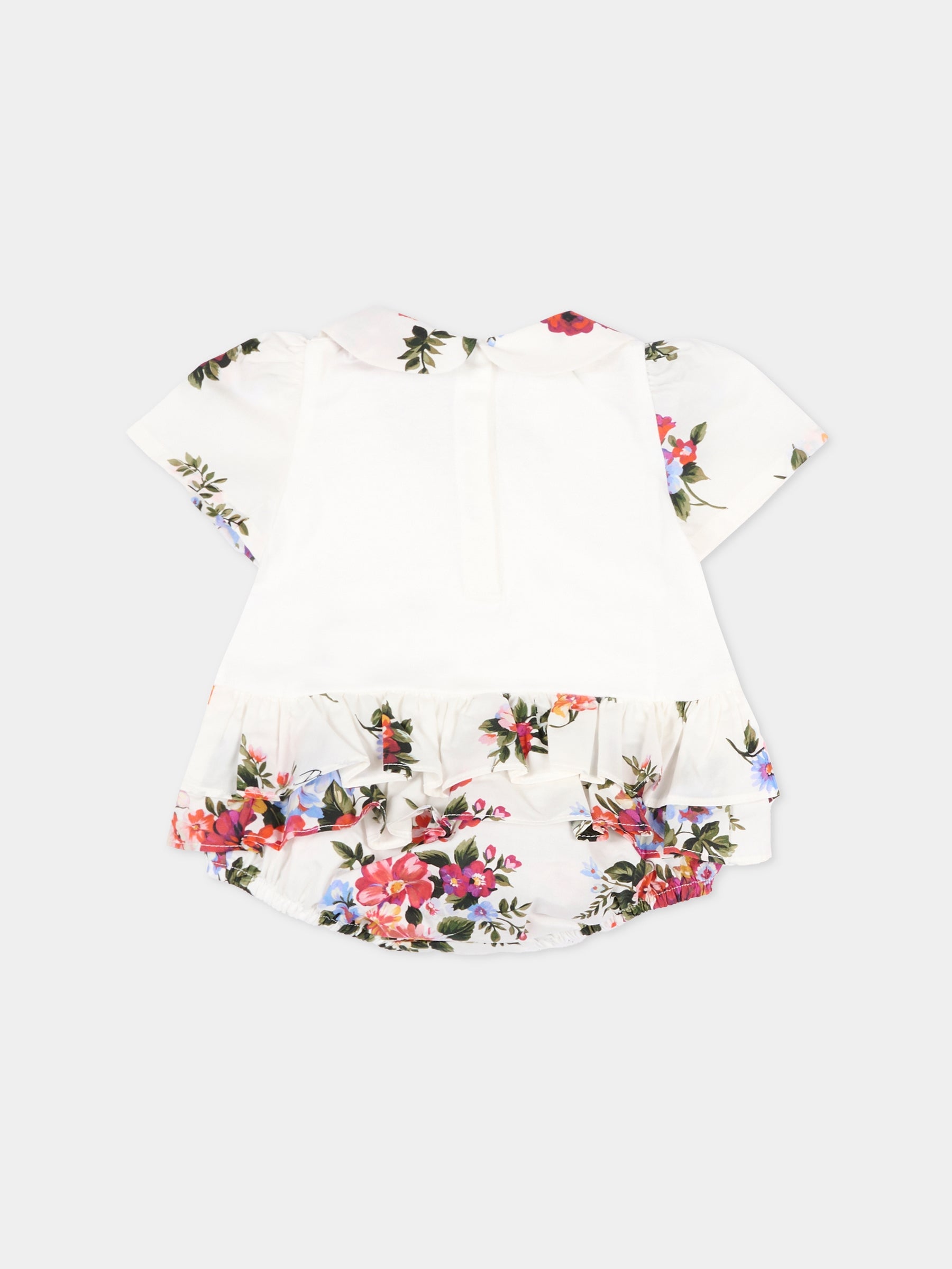 Pagliaccetto bianco per neonata con stampa floreale,Dolce & Gabbana Kids,L21O9O G7PZM S9000