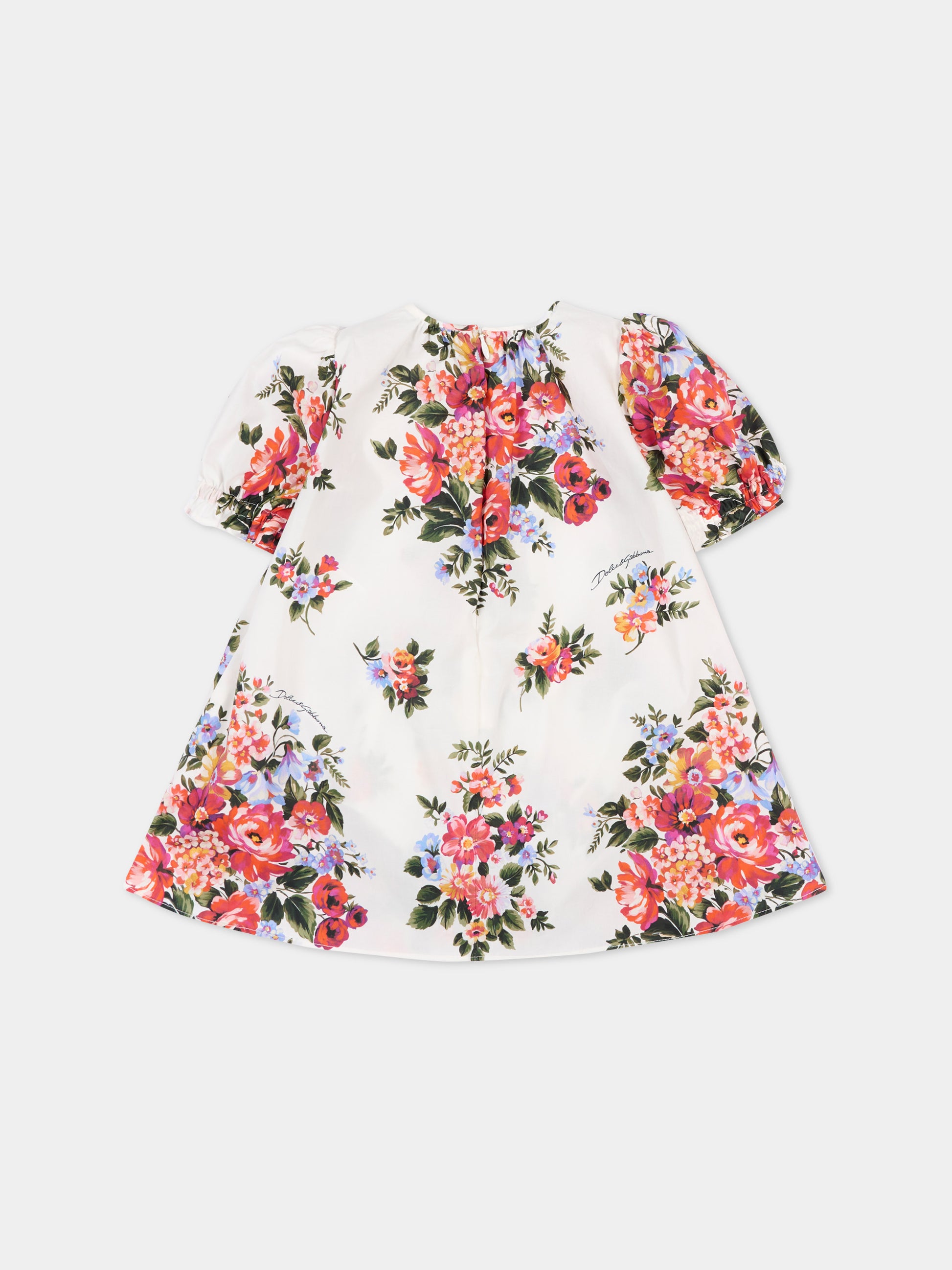 Abito bianco per neonata con stampa floreale,Dolce & Gabbana Kids,L24DQ3 HS5UY HA5ZO