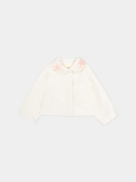 Ivory jacket for baby girl with embroidery