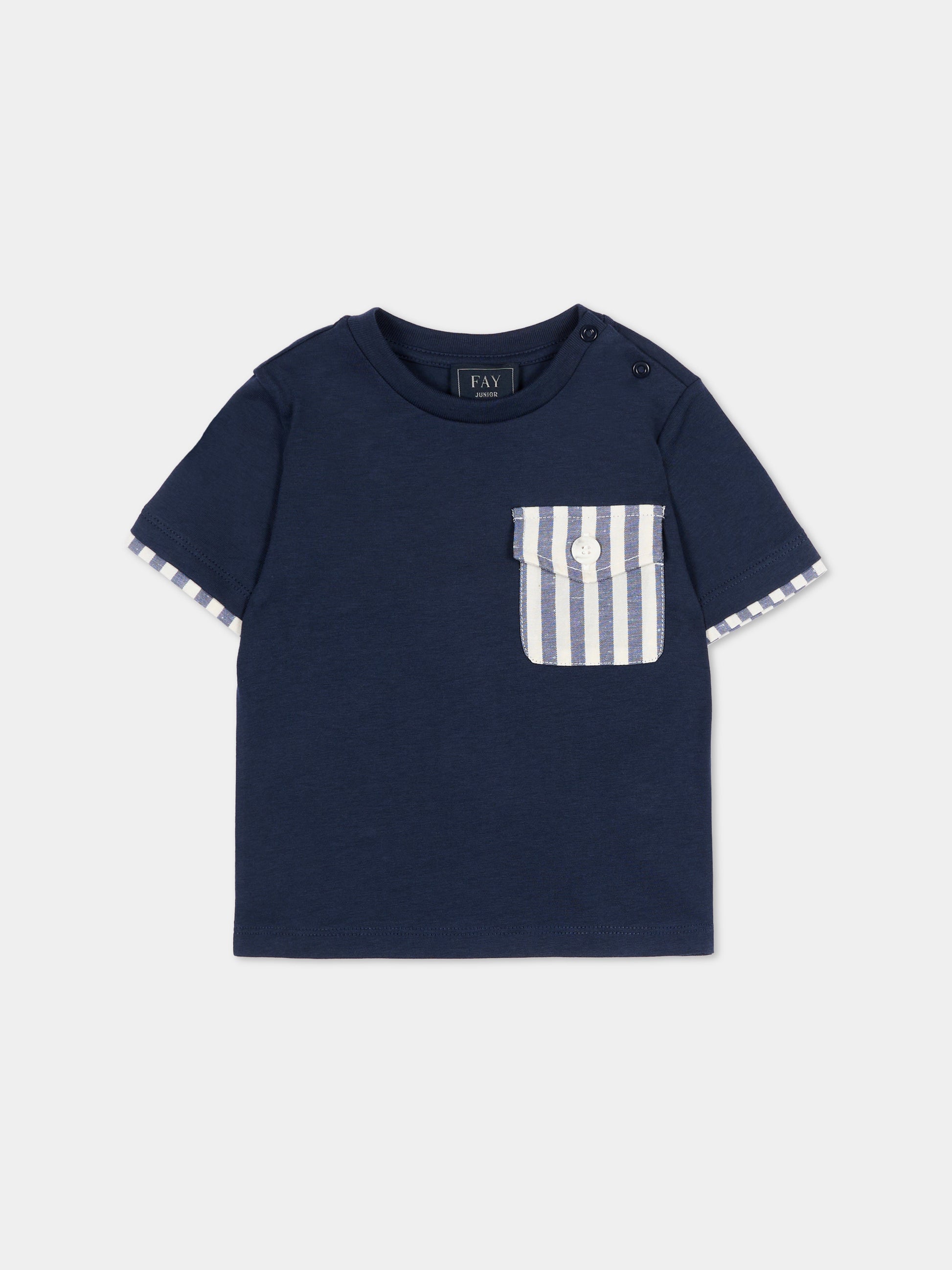 T-shirt blu per neonato con taschino,Fay Kids,FY8521 Z3708 625