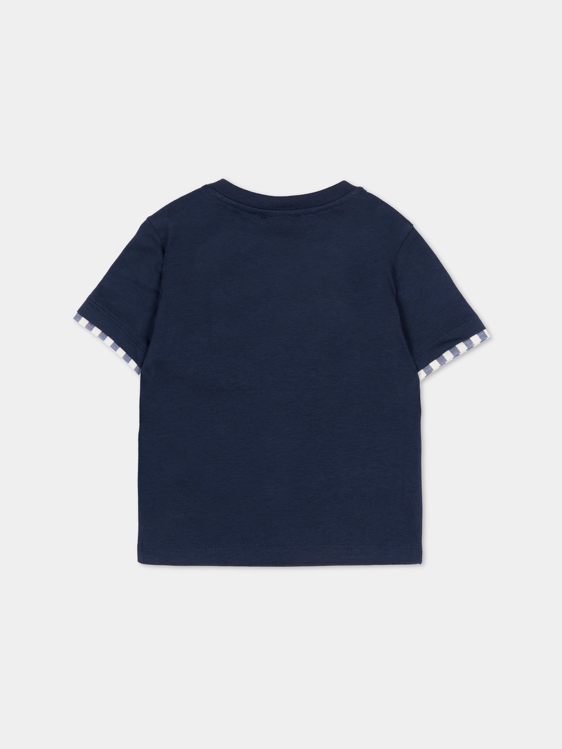 T-shirt blu per neonato con taschino,Fay Kids,FY8521 Z3708 625