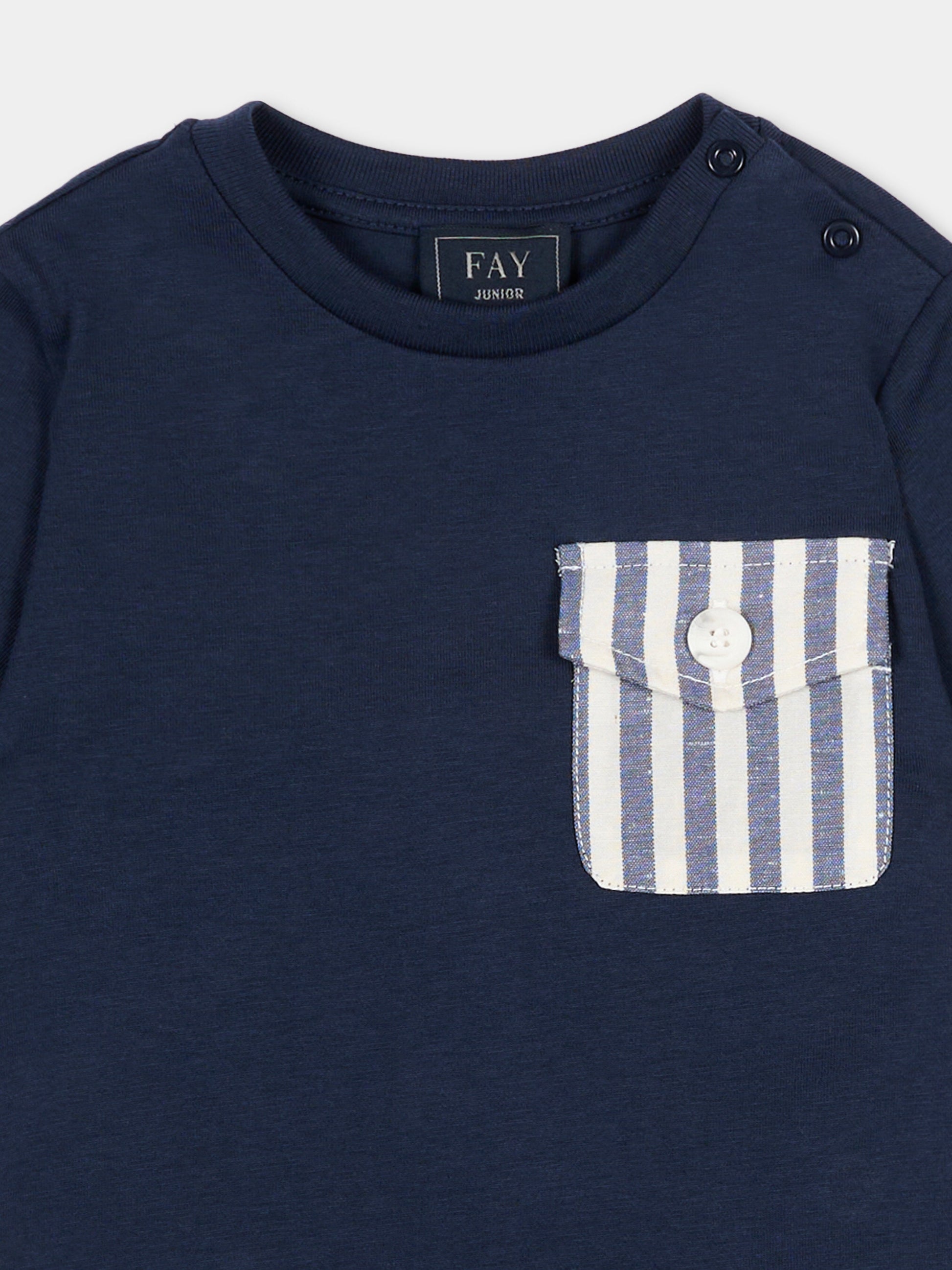 T-shirt blu per neonato con taschino,Fay Kids,FY8521 Z3708 625