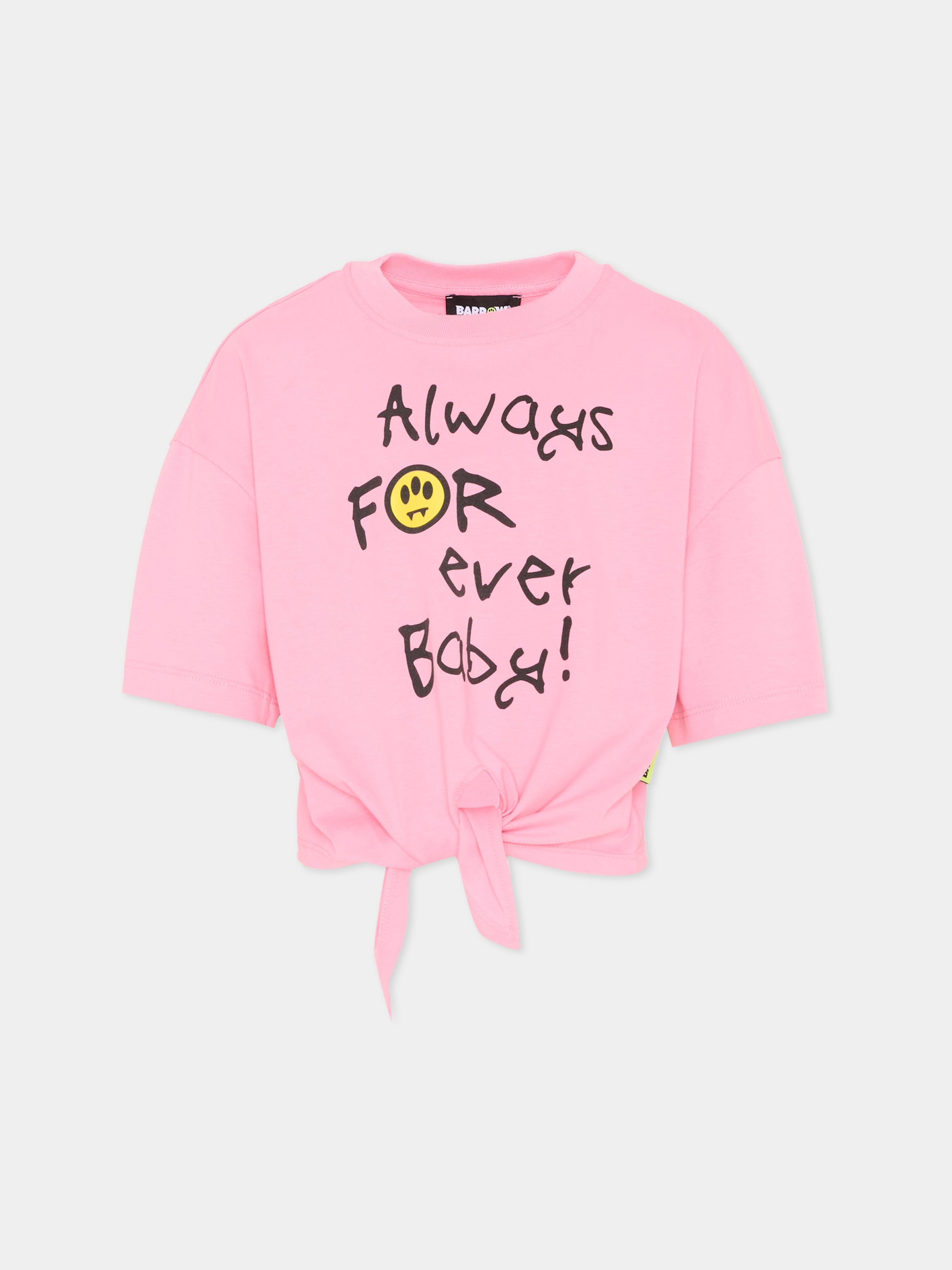 T-Shirt rosa per bambina con stampa,Barrow,S6BKJGTH140 BW311