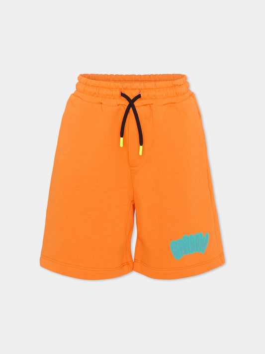 Shorts sportivi arancioni per bambini con logo,Barrow,S6BKJUBE010 BW315