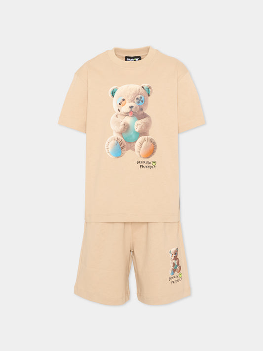 Completo sportivo beige per bambino con orsetto,Barrow,S6BKJUTB101 092