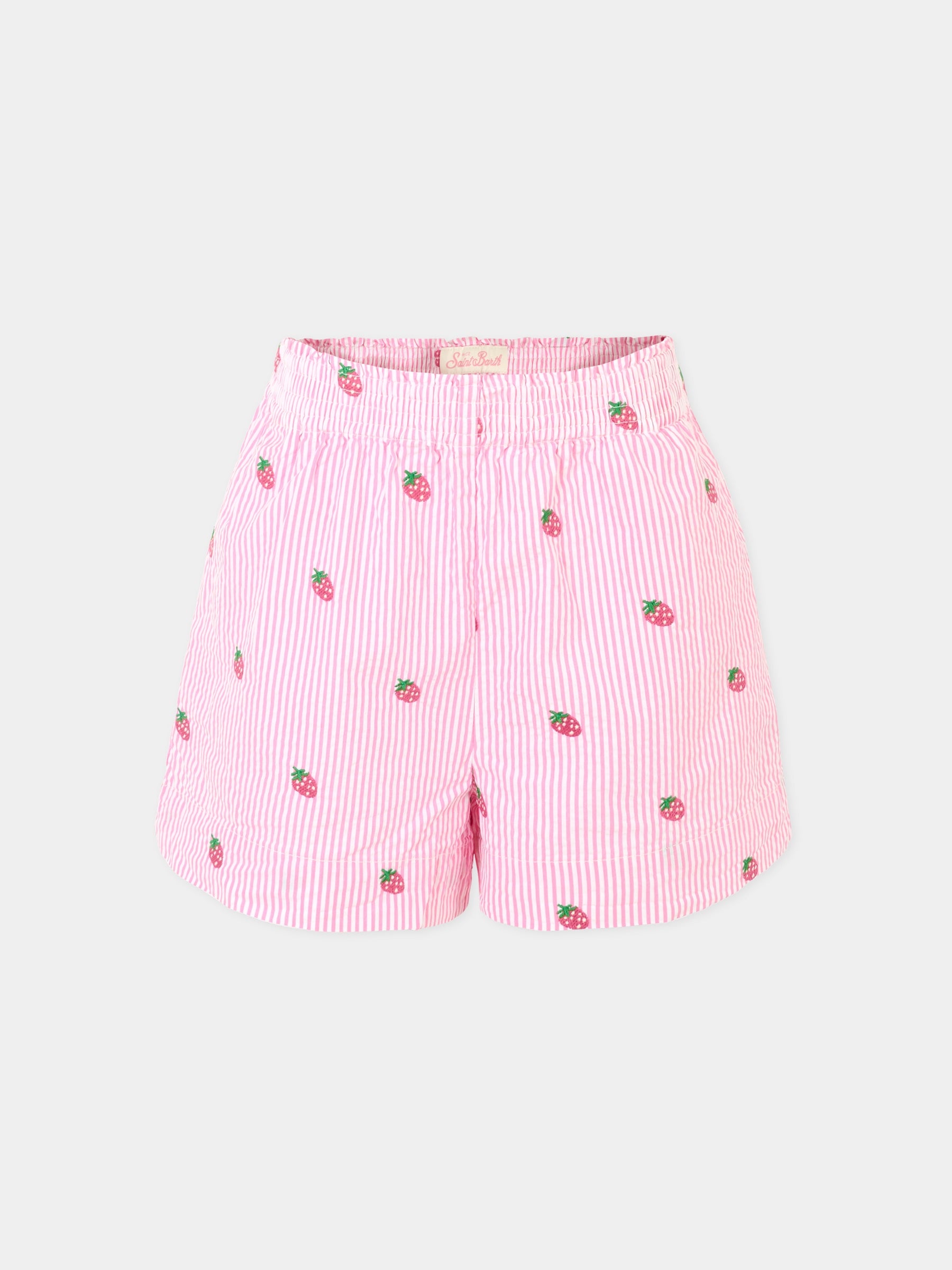 Shorts rosa per bambina con fragole ricamate,Mc2 Saint Barth,MEA001 01430H