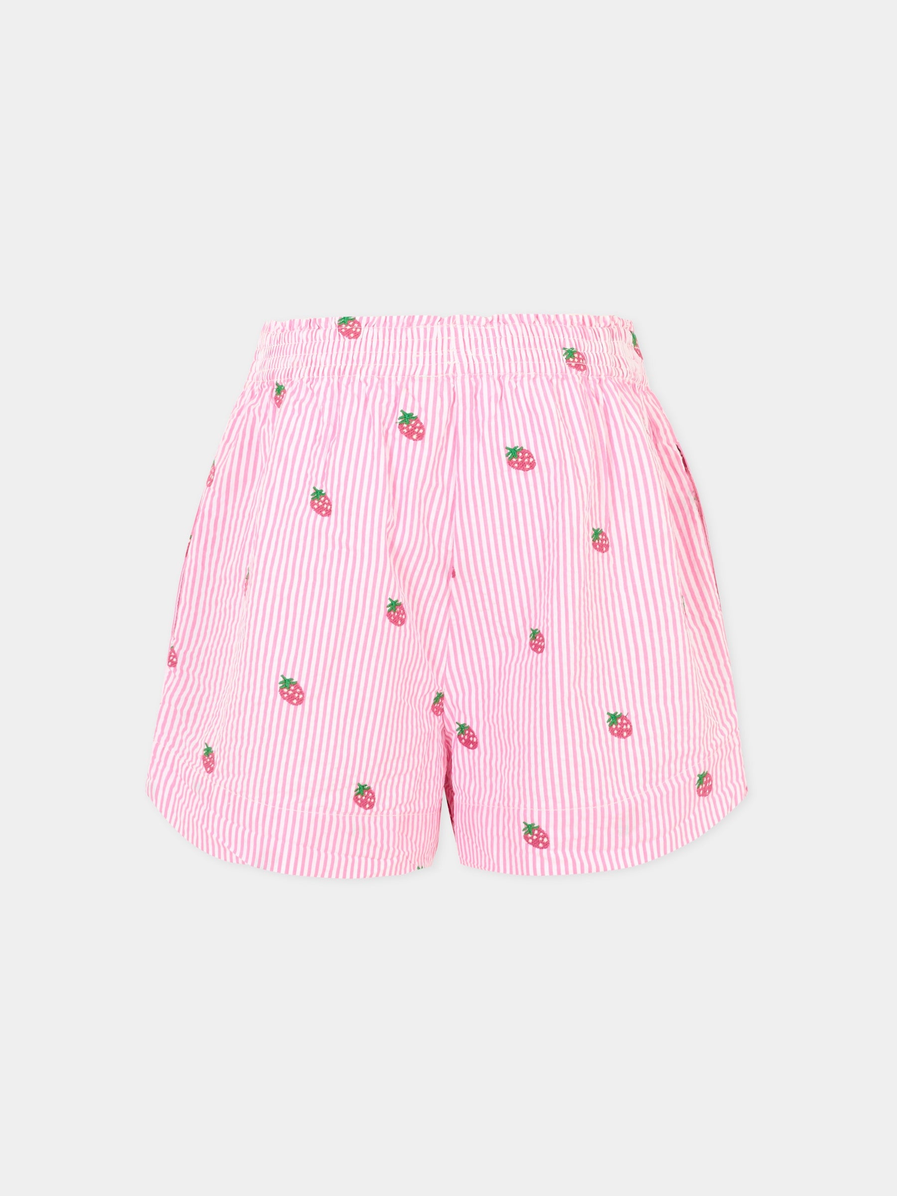 Shorts rosa per bambina con fragole ricamate,Mc2 Saint Barth,MEA001 01430H