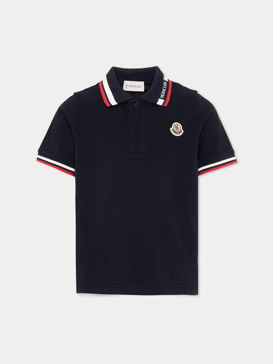 Polo blu per bambini con logo,Moncler Kids,L1954 8A00012 8496W 778