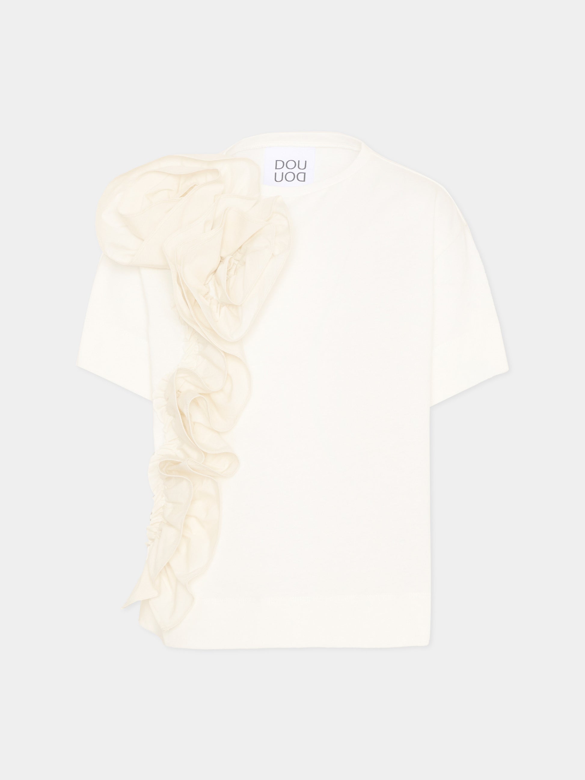 T-shirt avorio per bambina con maxi ruches,Douuod Kids,DY8A61-Z3708 101