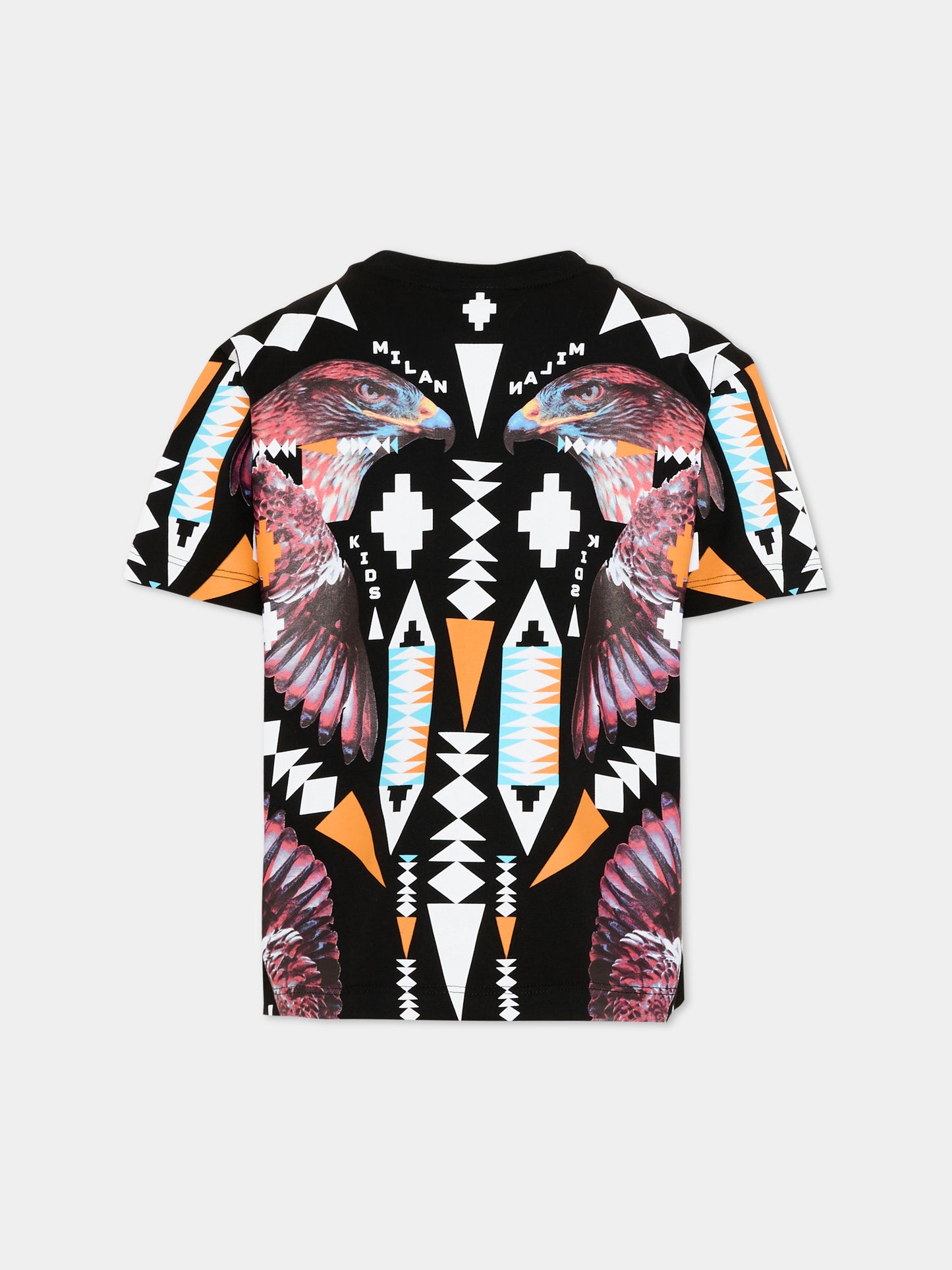 T-Shirt nera per bambino con stampa aquile,County Of Milan Kids,S6CMJBTH043 110