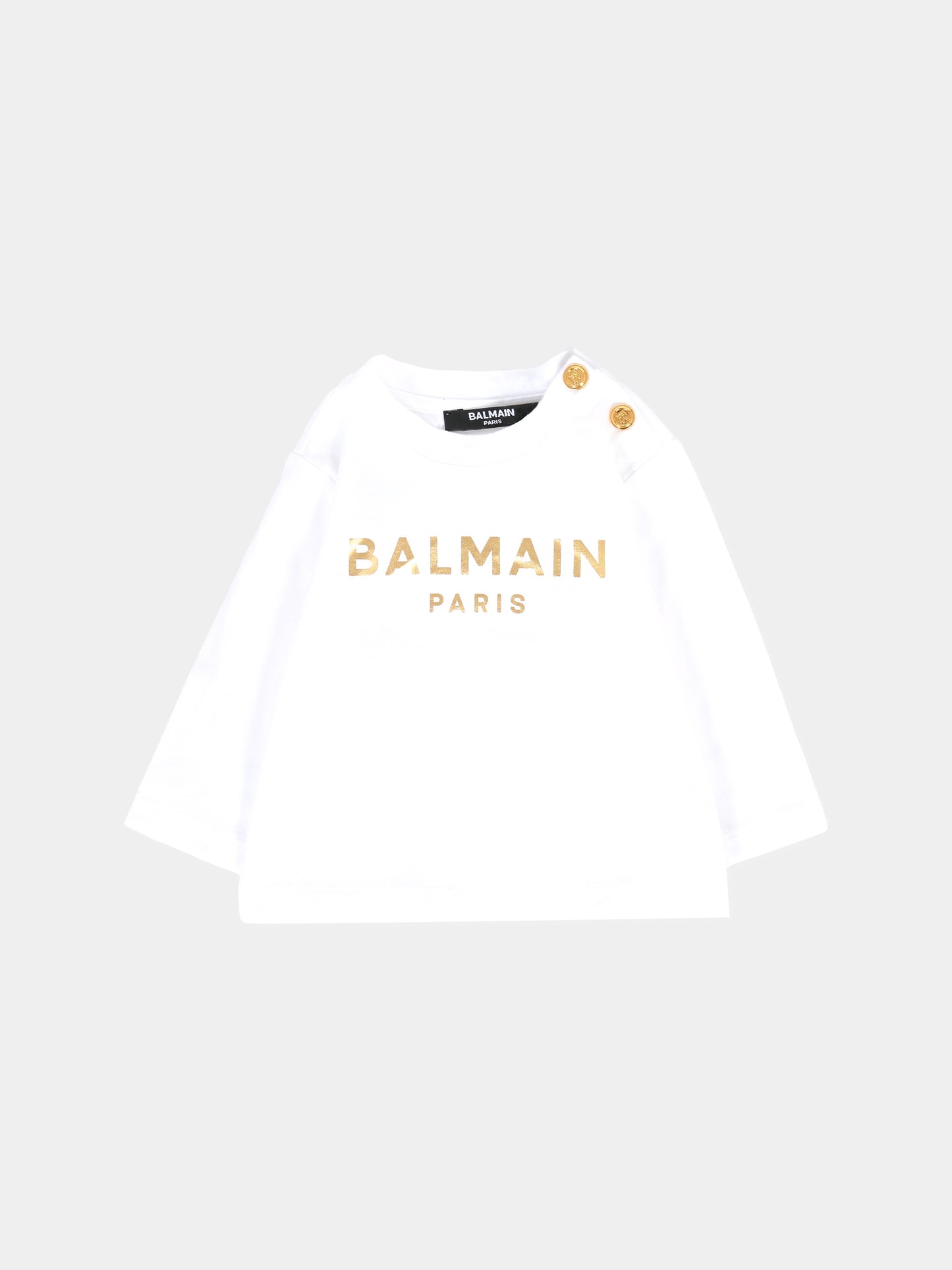 T-shirt bianca per neonati con logo dorato,Balmain Kids,6R8520 Z0738 100OR