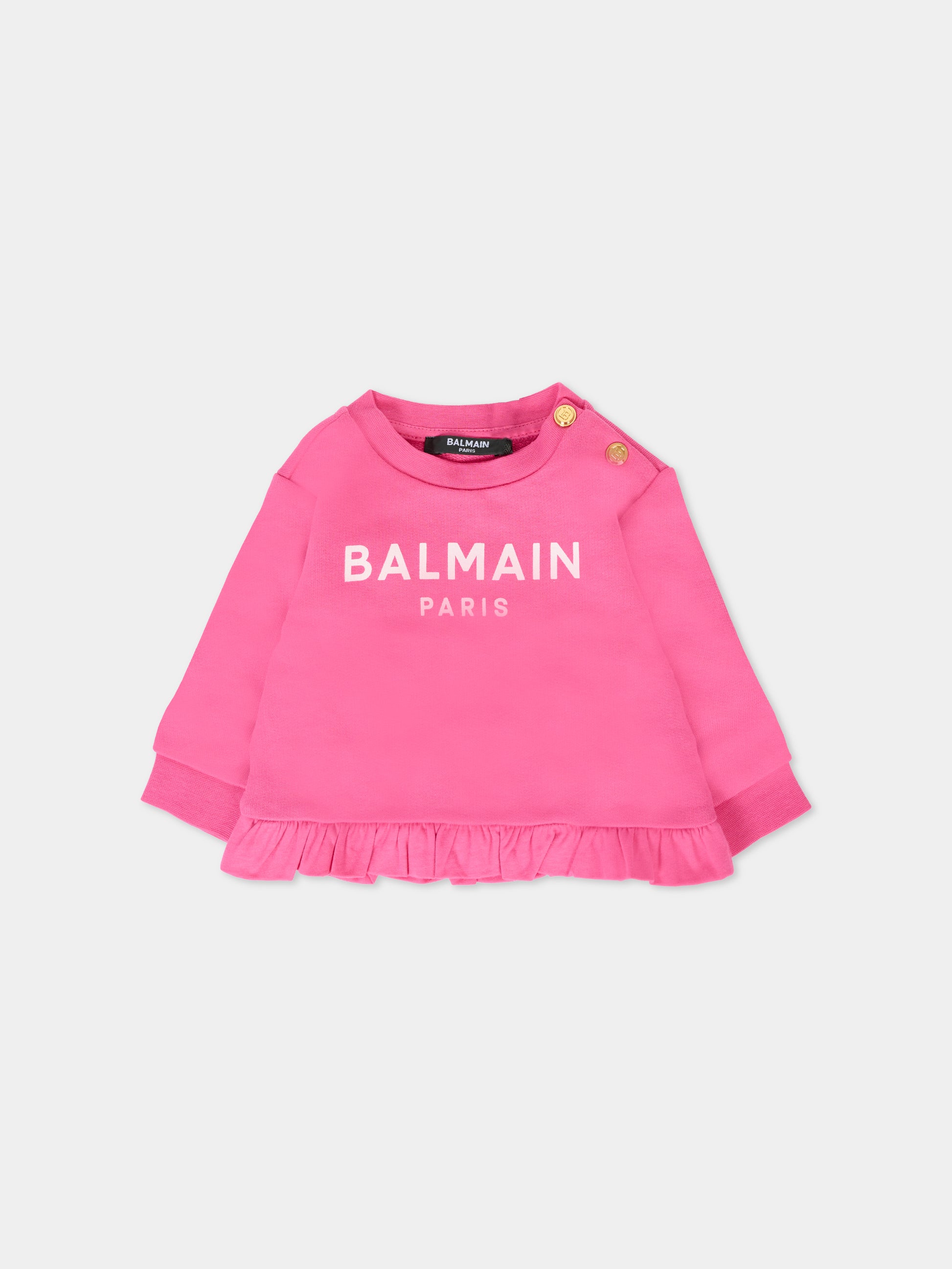 Felpa fucsia per neonata con logo,Balmain Kids,6R4010 Z0114 514BC