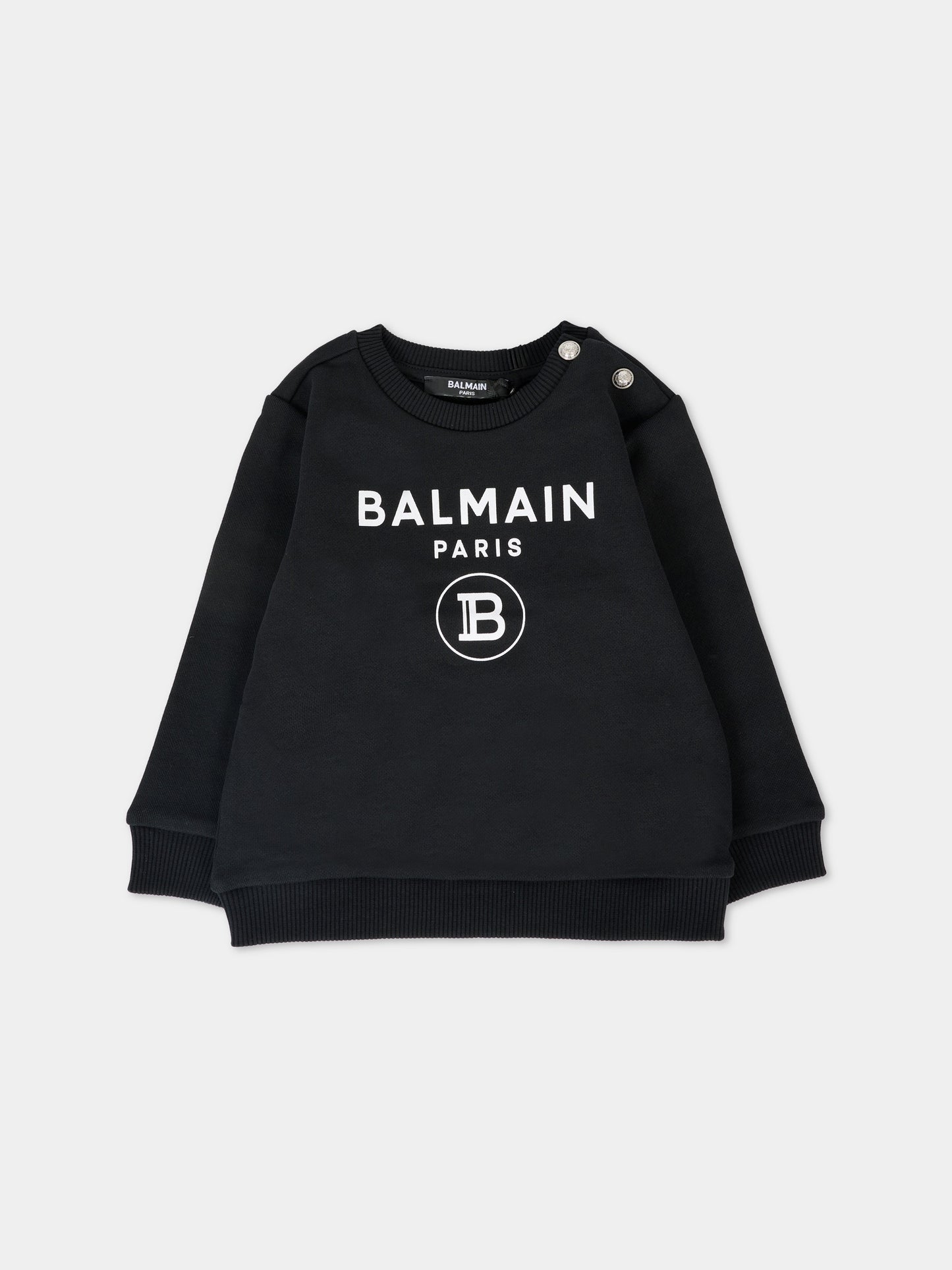 Felpa nera per neonati con logo,Balmain Kids,6R4520 Z0001 930BC
