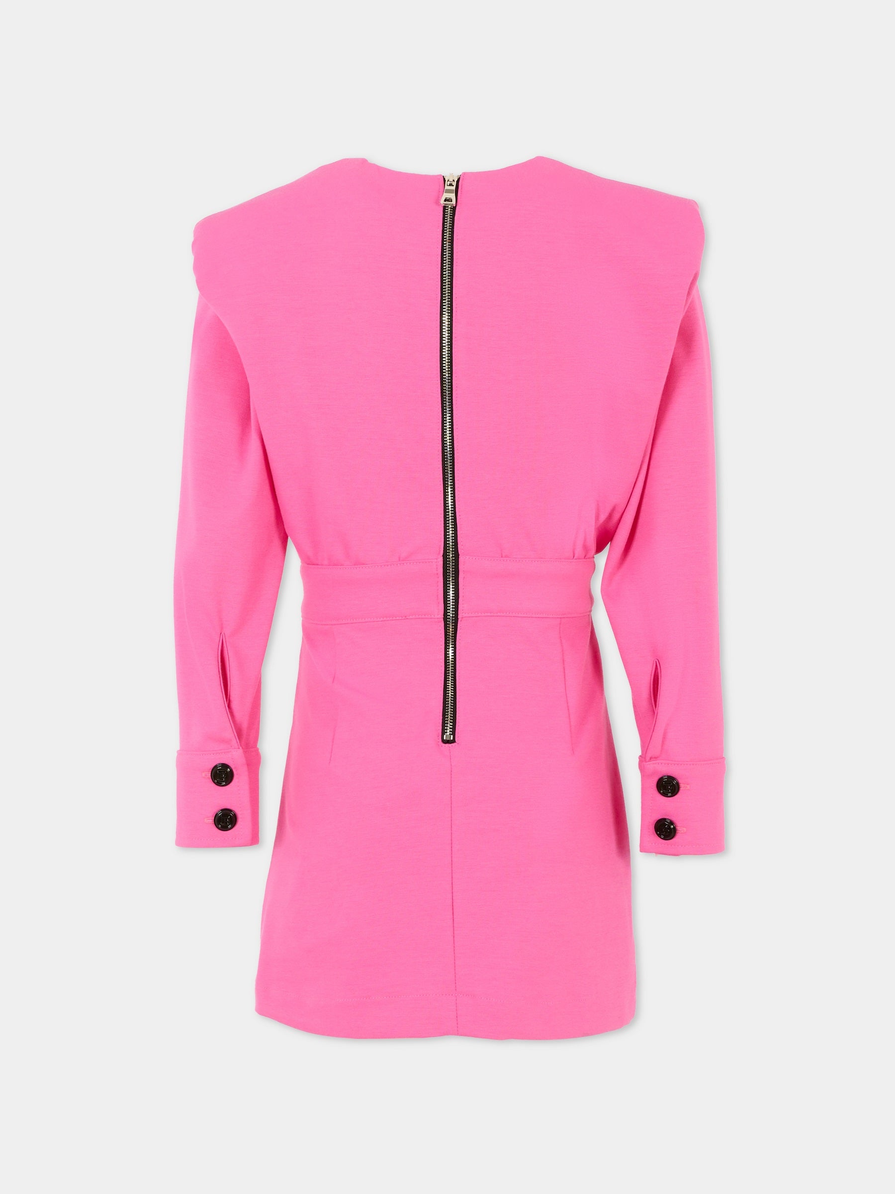 Vestito fucsia per bambina con logo,Balmain Kids,6R1C70 J0035 514