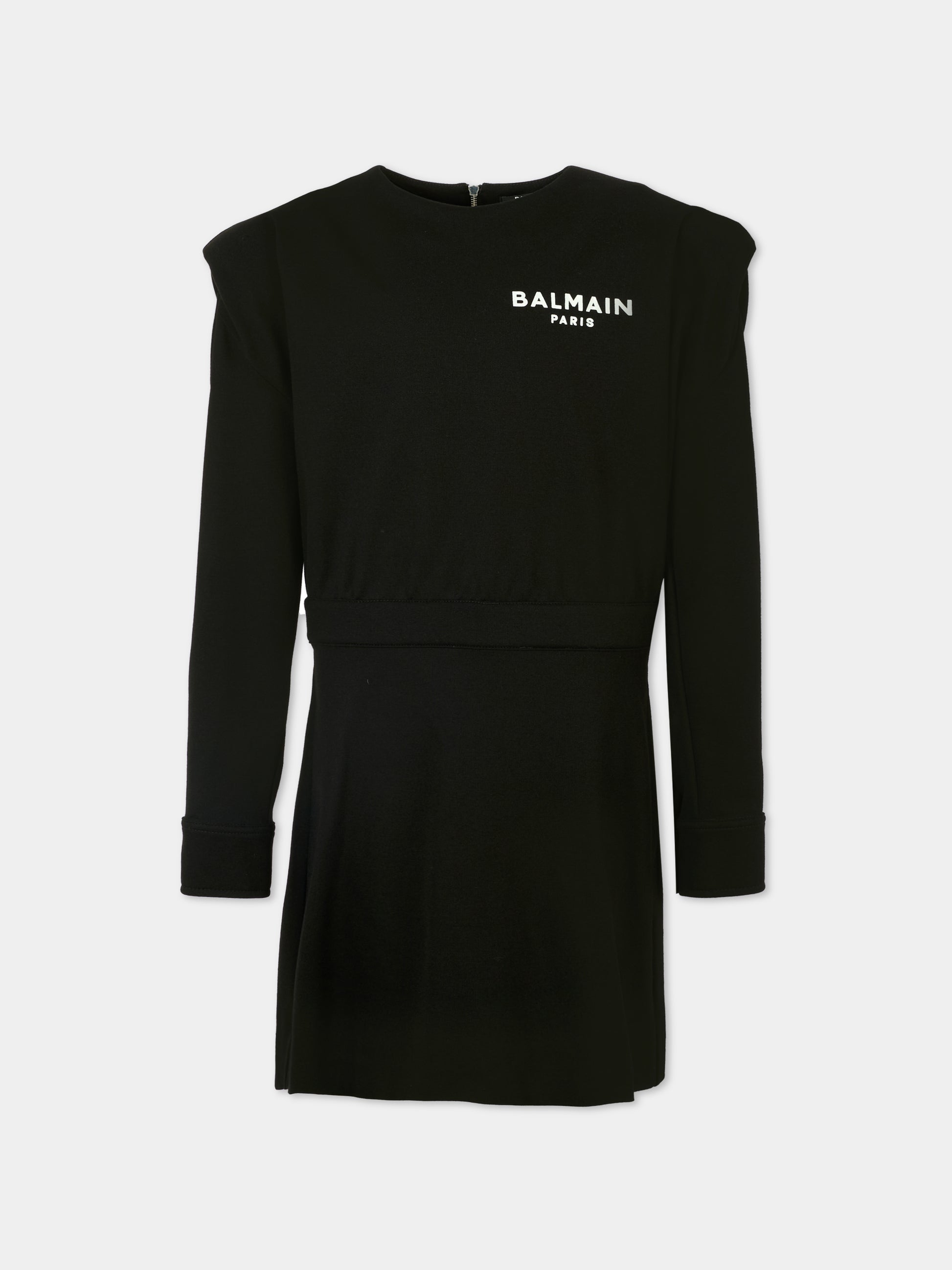 Vestito nero per bambina con logo,Balmain Kids,6R1C70 J0035 930BC