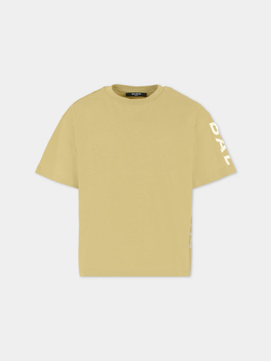 T-shirt verde per bambini con logo,Balmain Kids,BT8P51 Z0082 725
