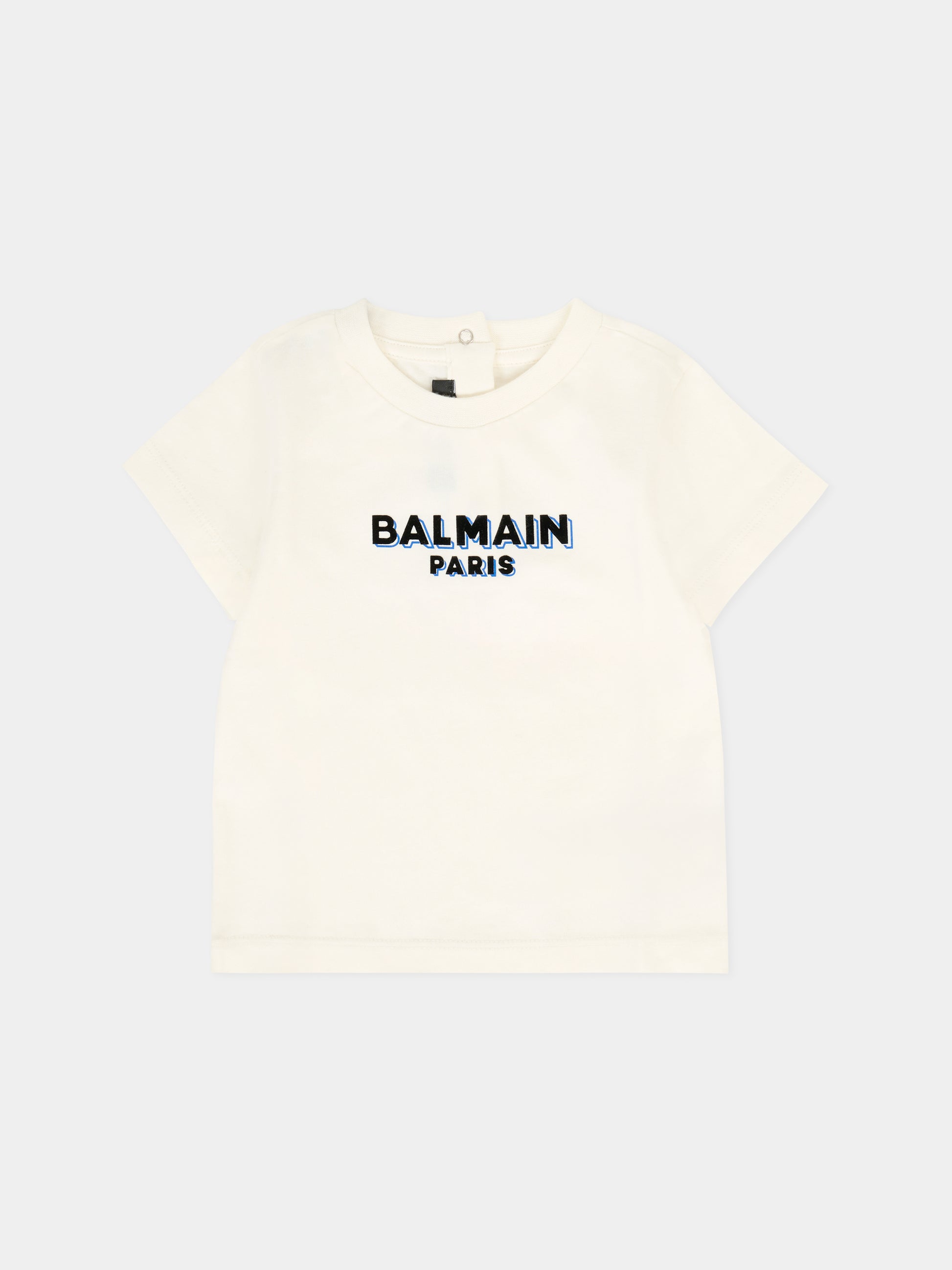 T-shirt avorio per neonato con logo nero,Balmain Kids,BT8501 Z0057 102