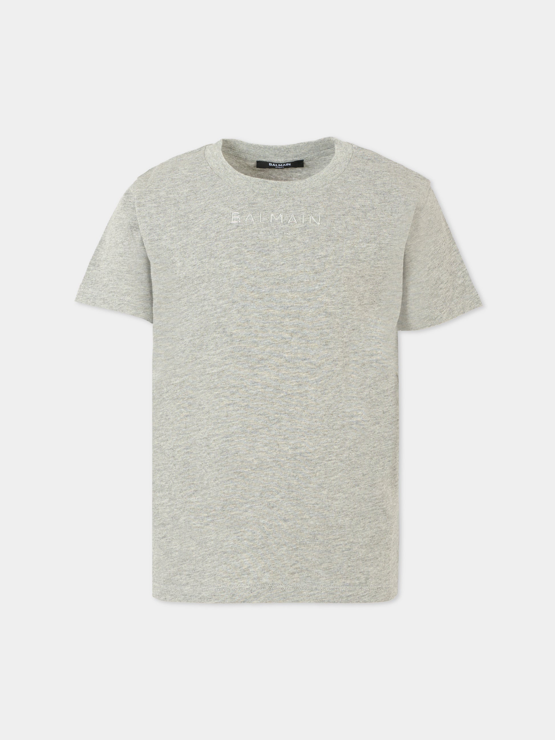 T-shir grigia per bambini con logo argentato,Balmain Kids,BT8Q41 Z0207 904