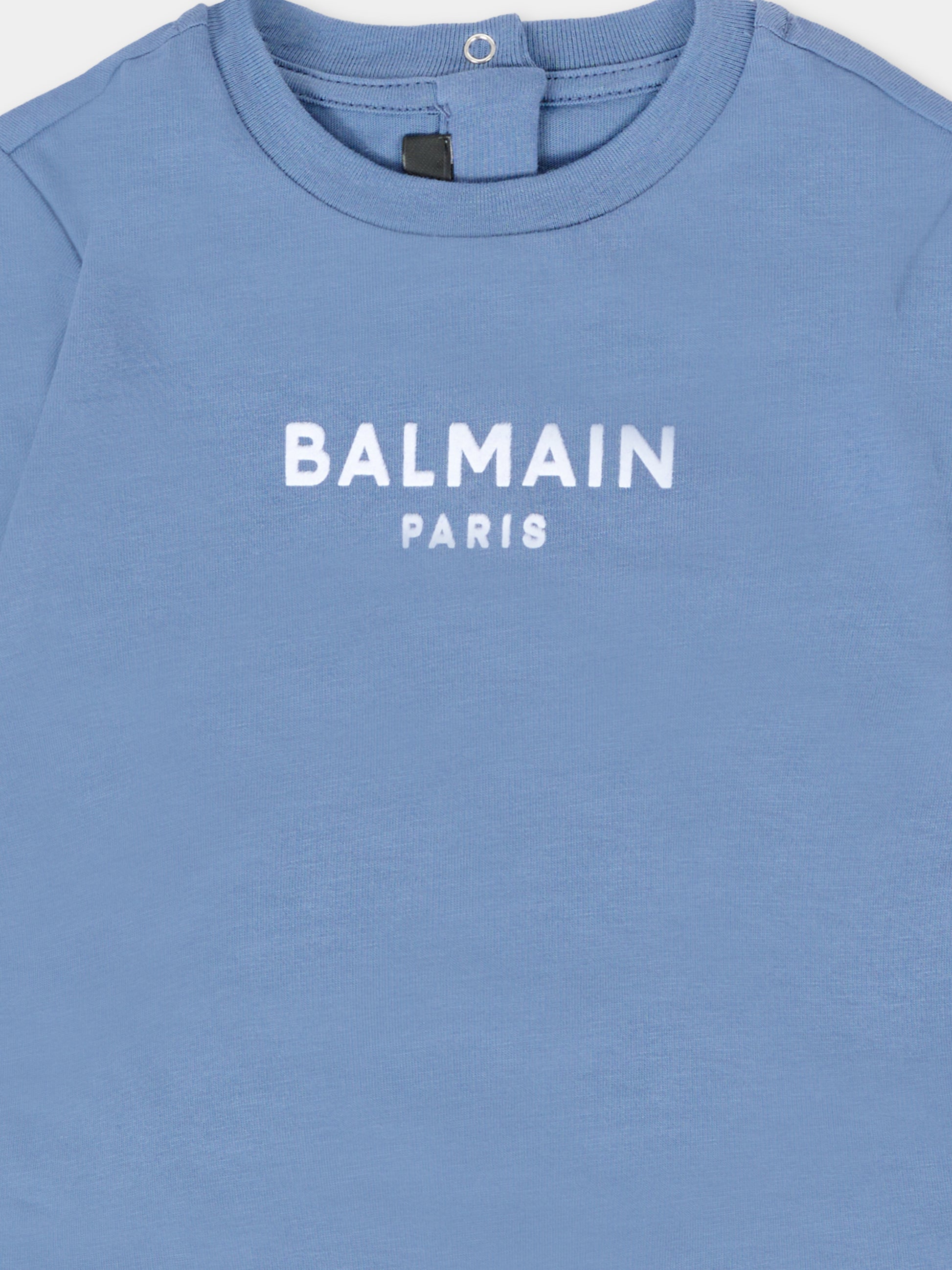 T-shirt blu per neonati con logo bianco,Balmain Kids,BT8571 Z0116 668