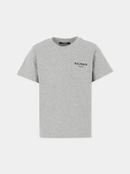 T-shirt grigia per bambini con logo,Balmain Kids,BT8P21 Z0207 904