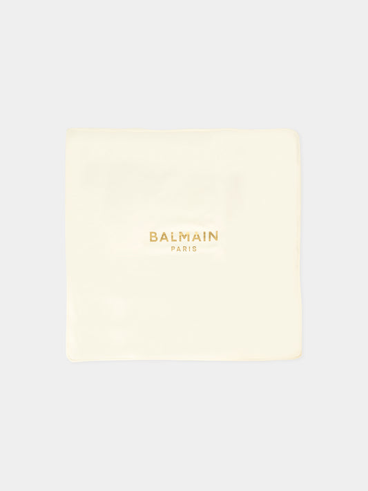 Coperta avorio per neonati con logo,Balmain Kids,BT0680 Z1518 102OR
