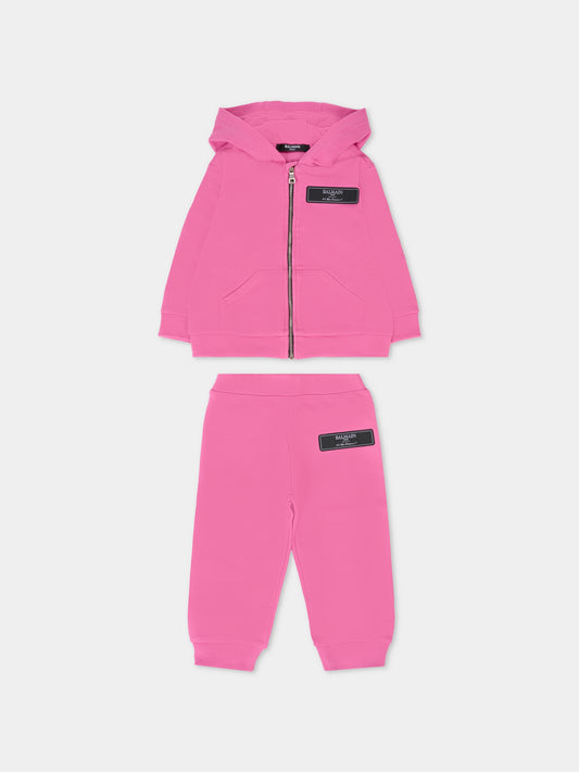 Completo fucsia per neonata con patch,Balmain Kids,BV3520 Z0001 543