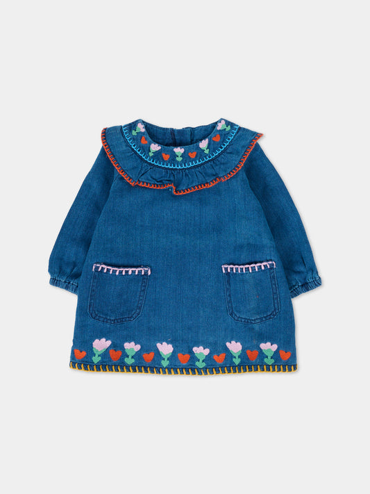 Vestito blu per neonata con fiori ricamati,Stella Mccartney Kids,TT1091 Z1267 618