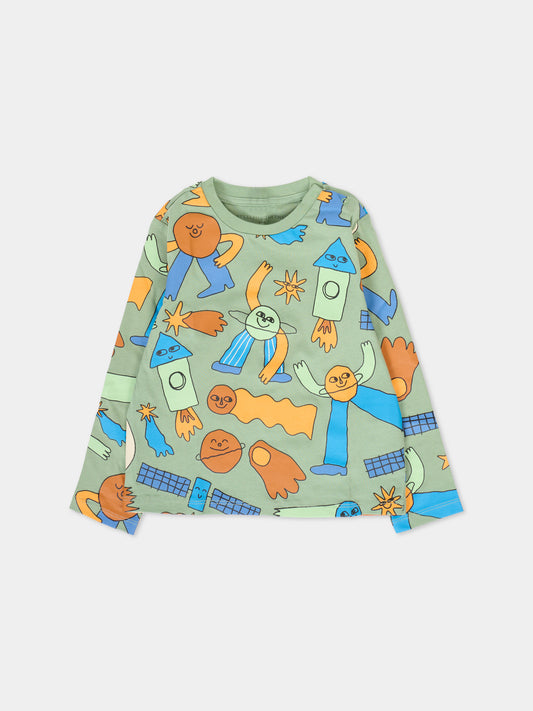 T-shirt verde per neonato con stampa spazio all over,Stella Mccartney Kids,TV8540 Z2236 746MC