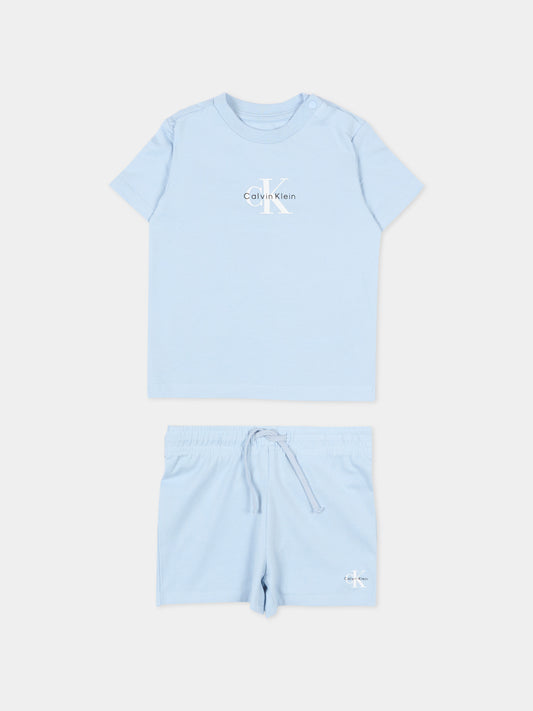 Completo sportivo celeste per neonato con logo,Calvin Klein Kids,LVCKSJI09B C1O