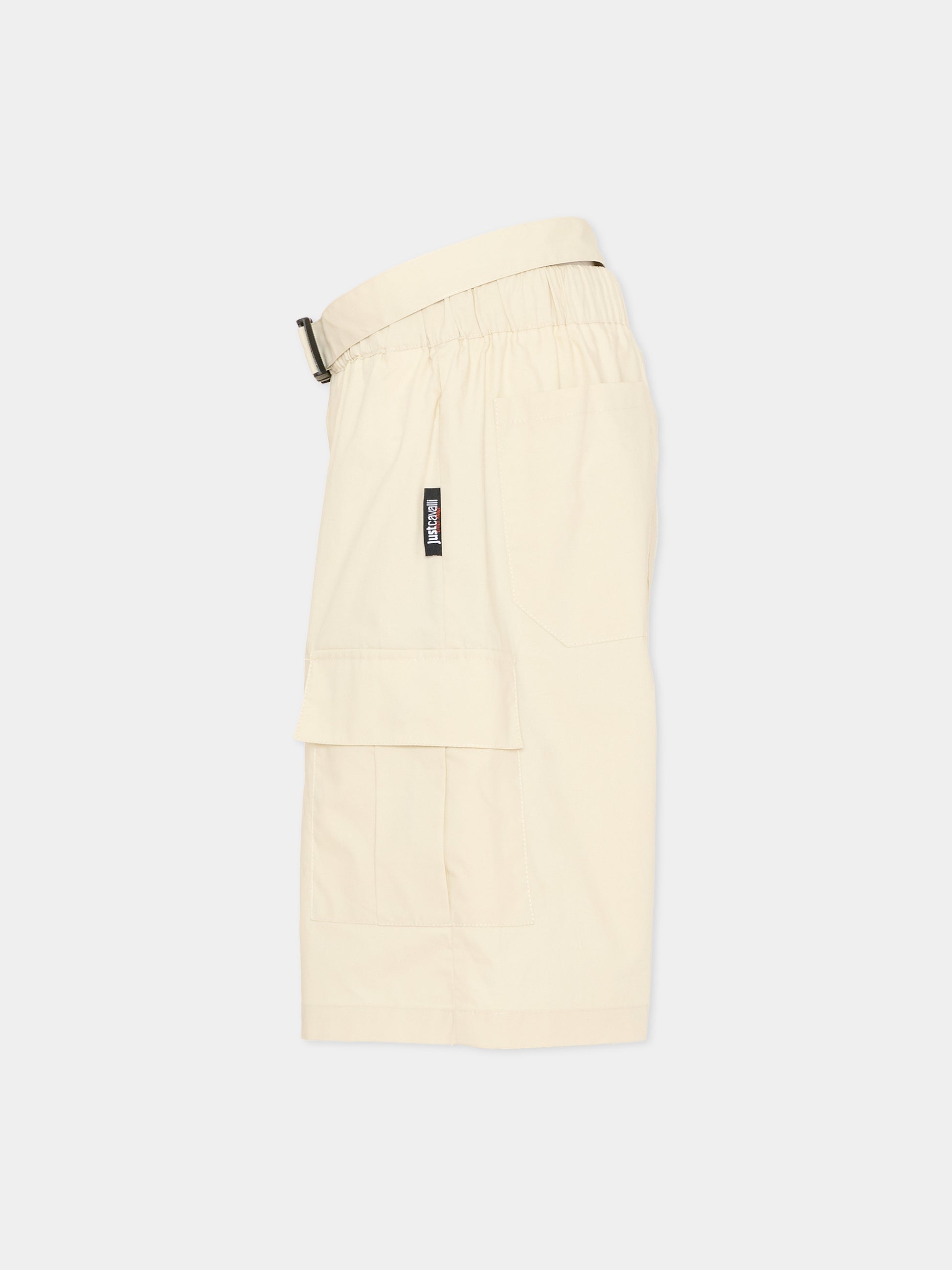Shorts cargo beige per bambino con patch logo,Just Cavalli Kids,JBP26137BE BEIGE CASTLE WALL