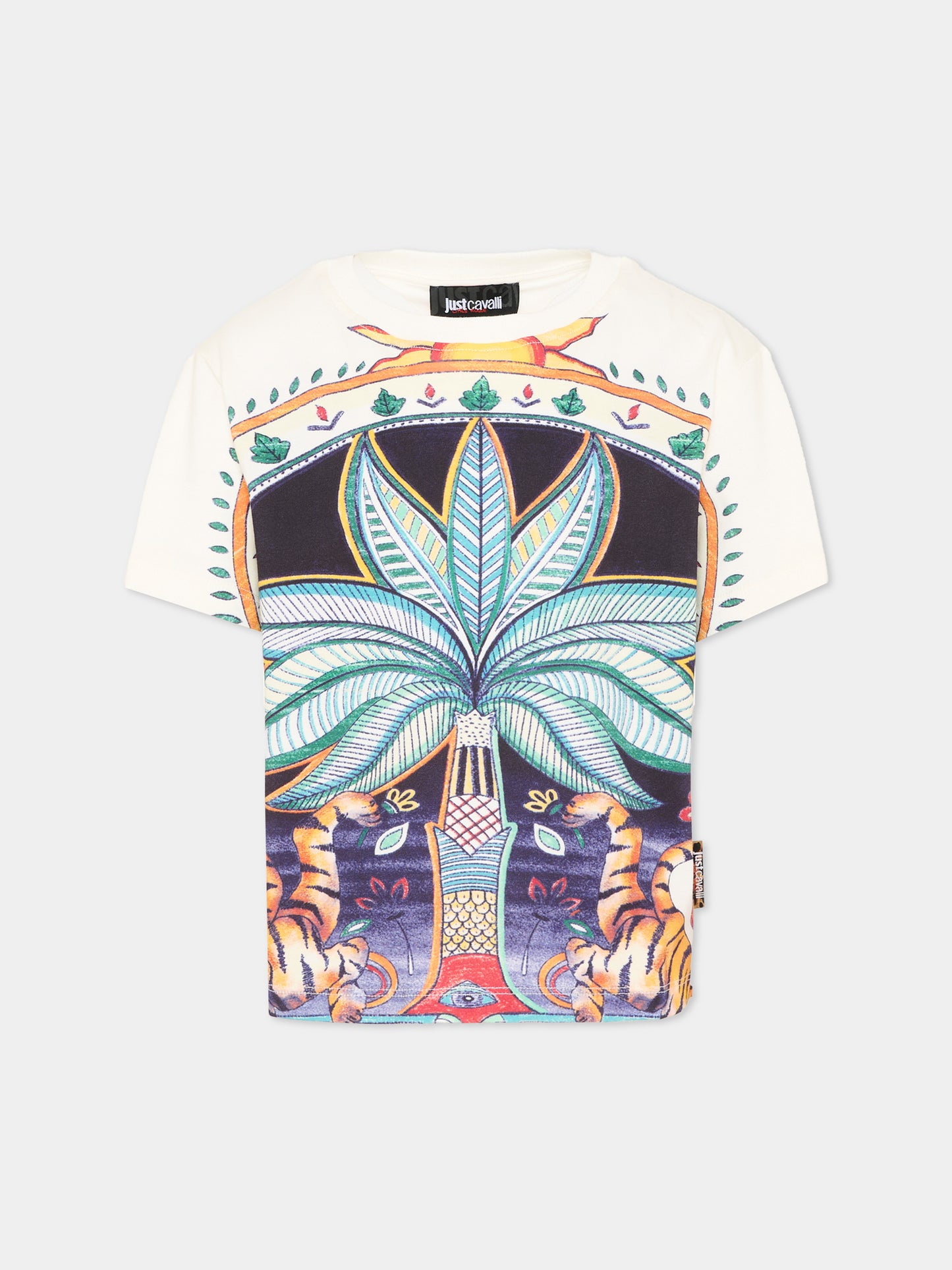 T-shirt multicolor per bambino con stampa giungla,Just Cavalli Kids,JBP26077TS INDIA DIGITAL