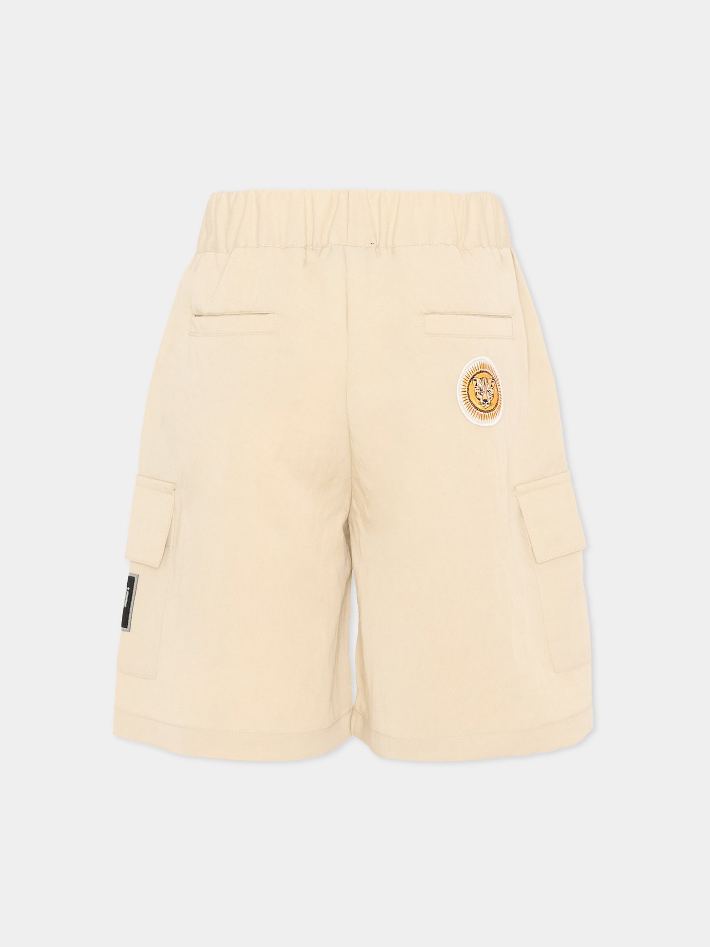 Shorts beige per bambino con logo,Just Cavalli Kids,JIP26095BE BEIGE CASTLE WALL