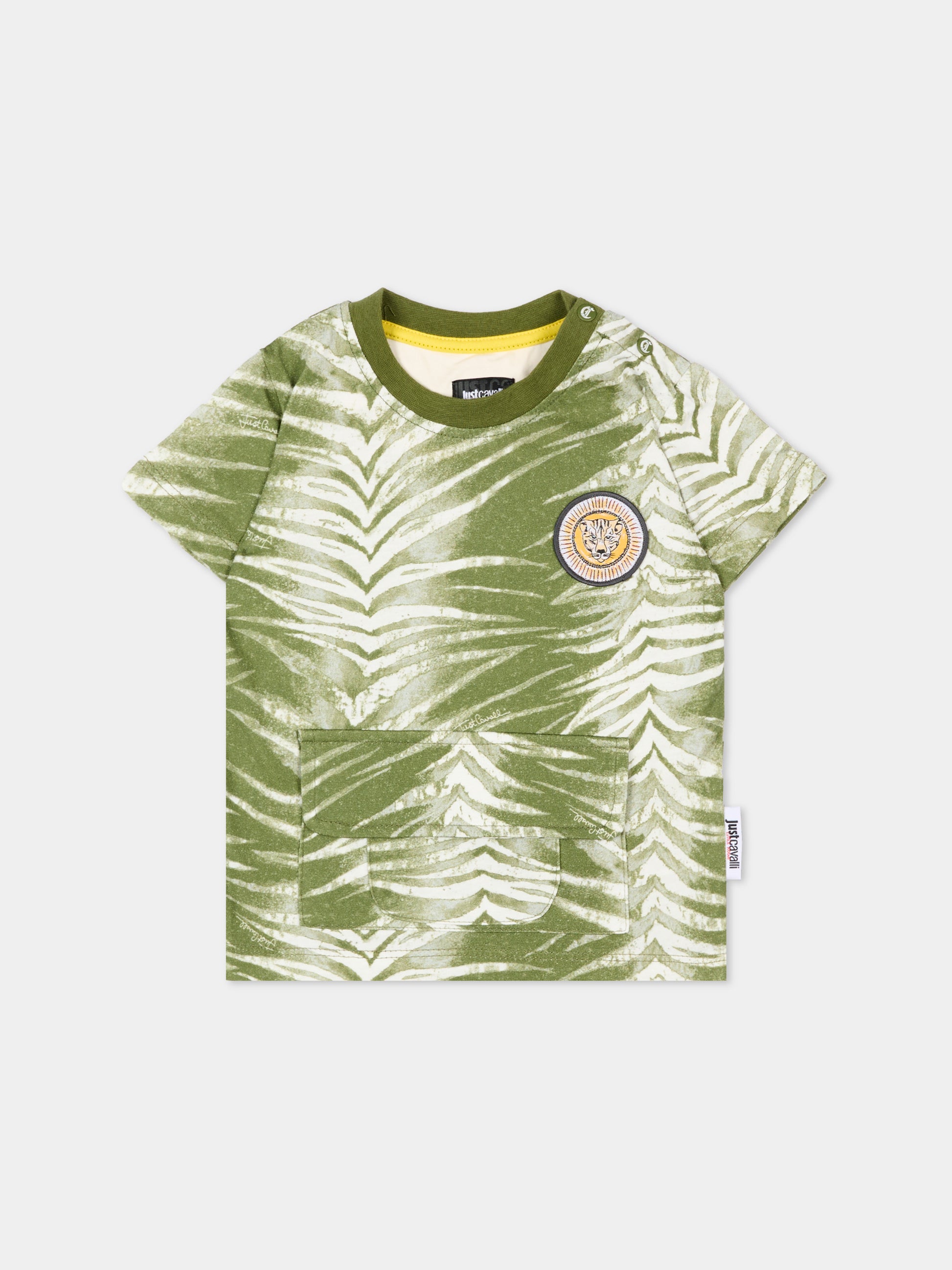 T-Shirt verde per neonato con stampa zebrata,Just Cavalli Kids,JIP26091TS ZEBRA GREEN CALLISTE