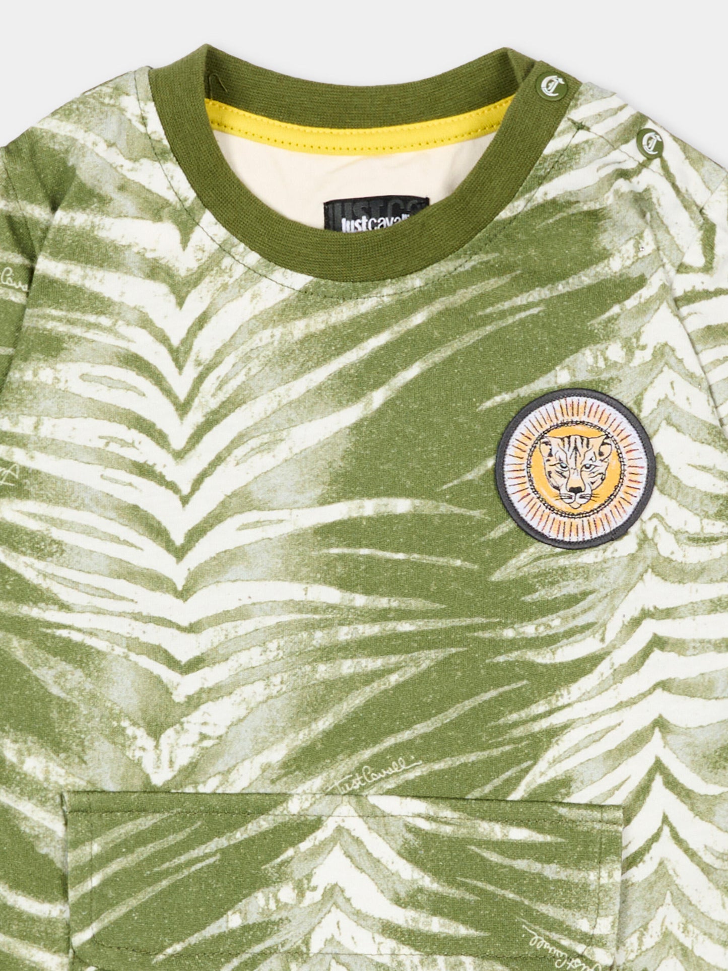 T-Shirt verde per neonato con stampa zebrata,Just Cavalli Kids,JIP26091TS ZEBRA GREEN CALLISTE