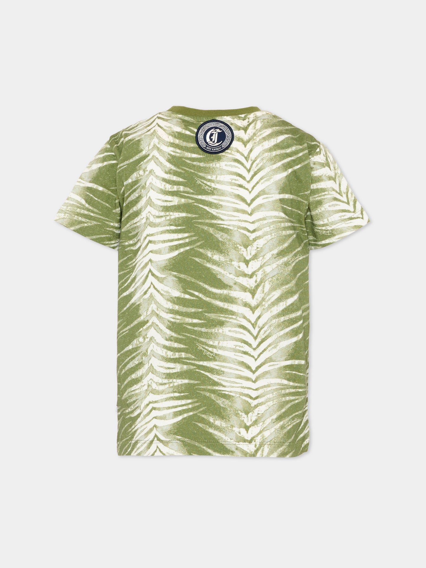 T-Shirt verde per bambino con stampa zebrata,Just Cavalli Kids,JIP26091TS ZEBRA GREEN CALLISTE