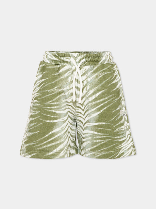 Shorts sportivi verdi per bambino con stampa zebrata,Just Cavalli Kids,JIP26094BE ZEBRA GREEN CALLISTE