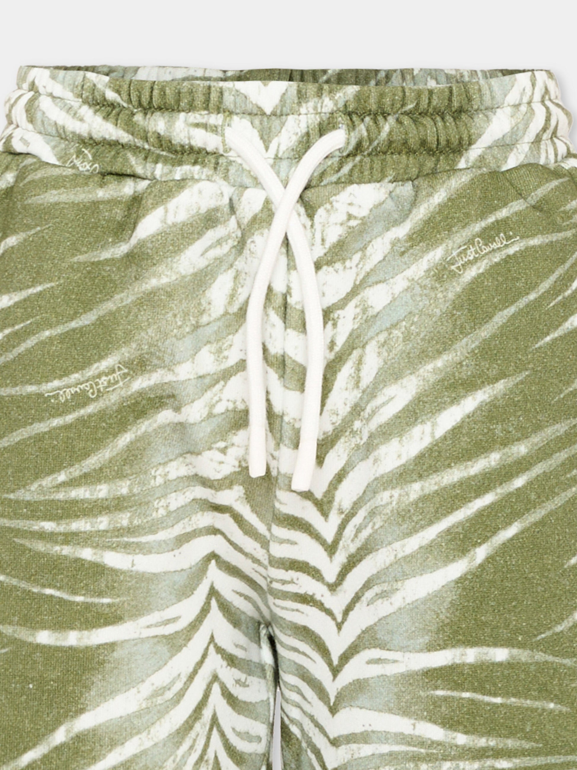 Shorts sportivi verdi per bambino con stampa zebrata,Just Cavalli Kids,JIP26094BE ZEBRA GREEN CALLISTE