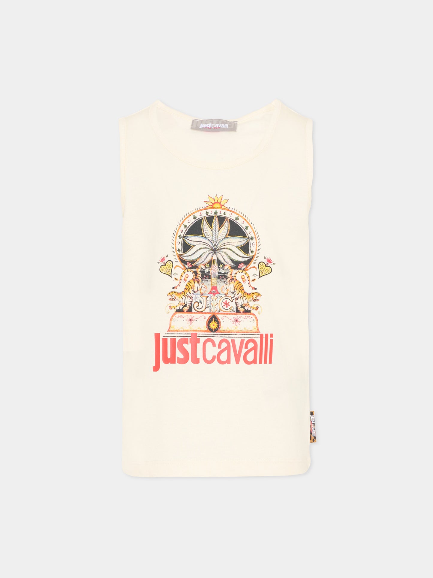 Canotta avorio per bambina con stampa tigri,Just Cavalli Kids,JGP26124CN PRISTINE