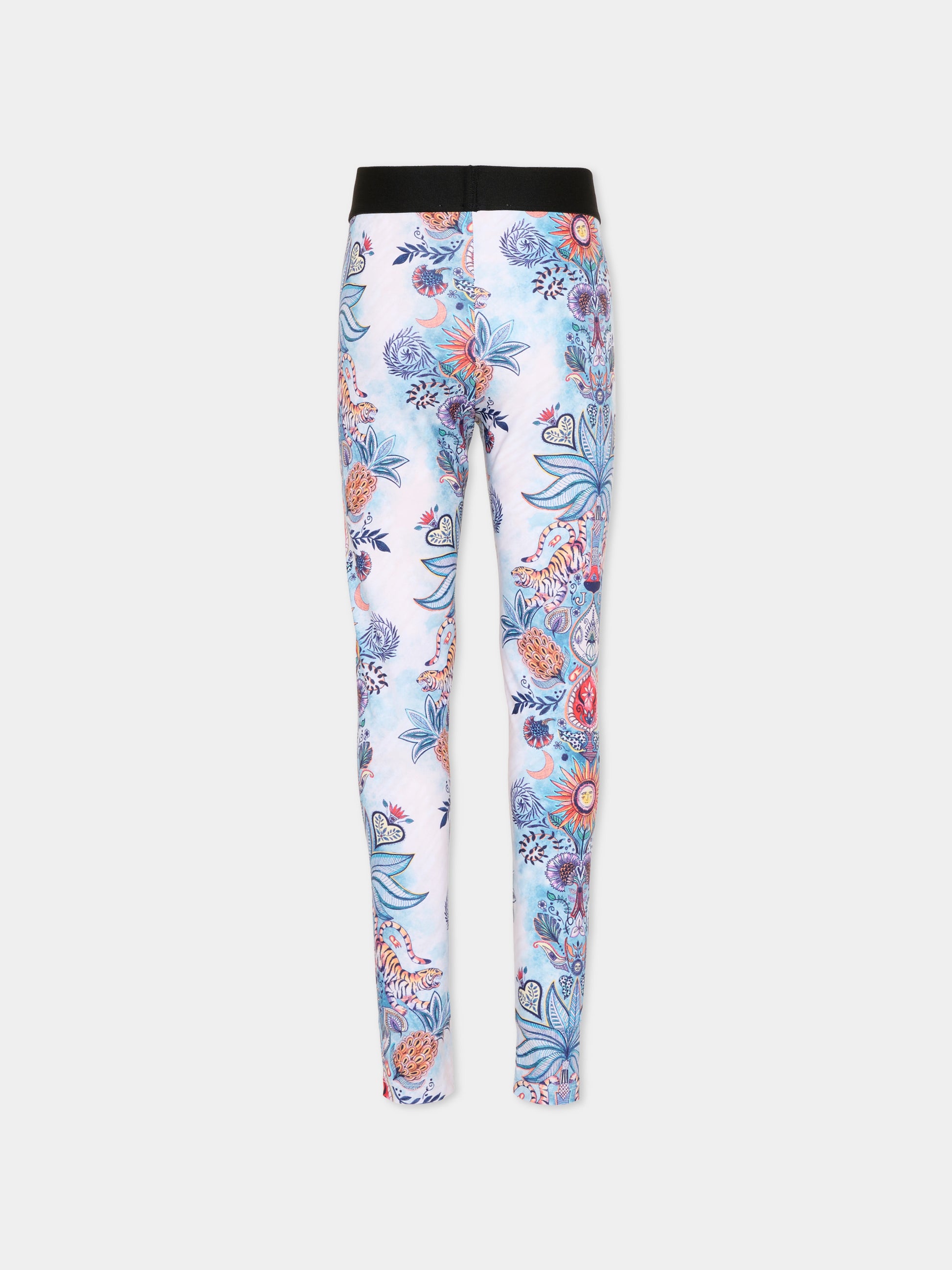 Leggings multicolor per bambina con stampa Tropical Garden,Just Cavalli Kids,JGP26237LE TROPICAL GARDEN